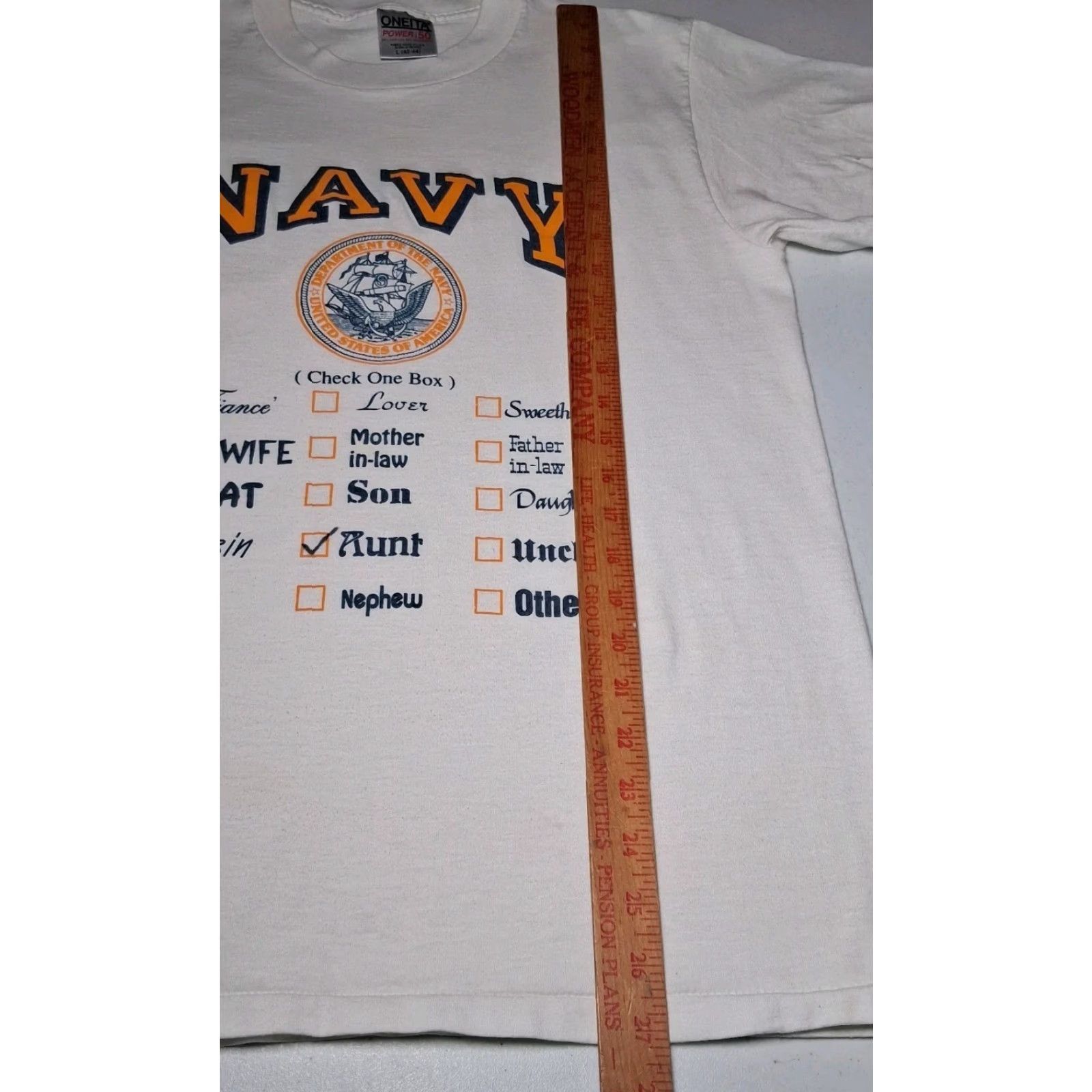 Vintage VINTAGE 90s United States Navy Family Shirt L Short Sleeve Cotton Blend White Oneita Power/50 Crew Neck Size US L / EU 52-54 / 3 - 6 Thumbnail