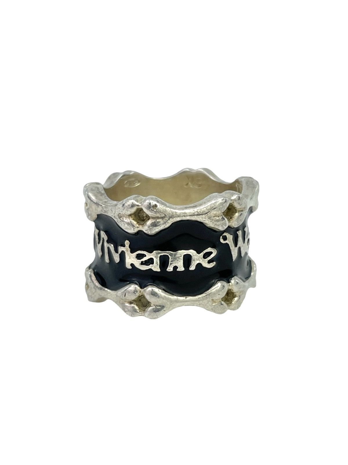 image of Vivienne Westwood Spell Out Bone Ring in Black, Men's
