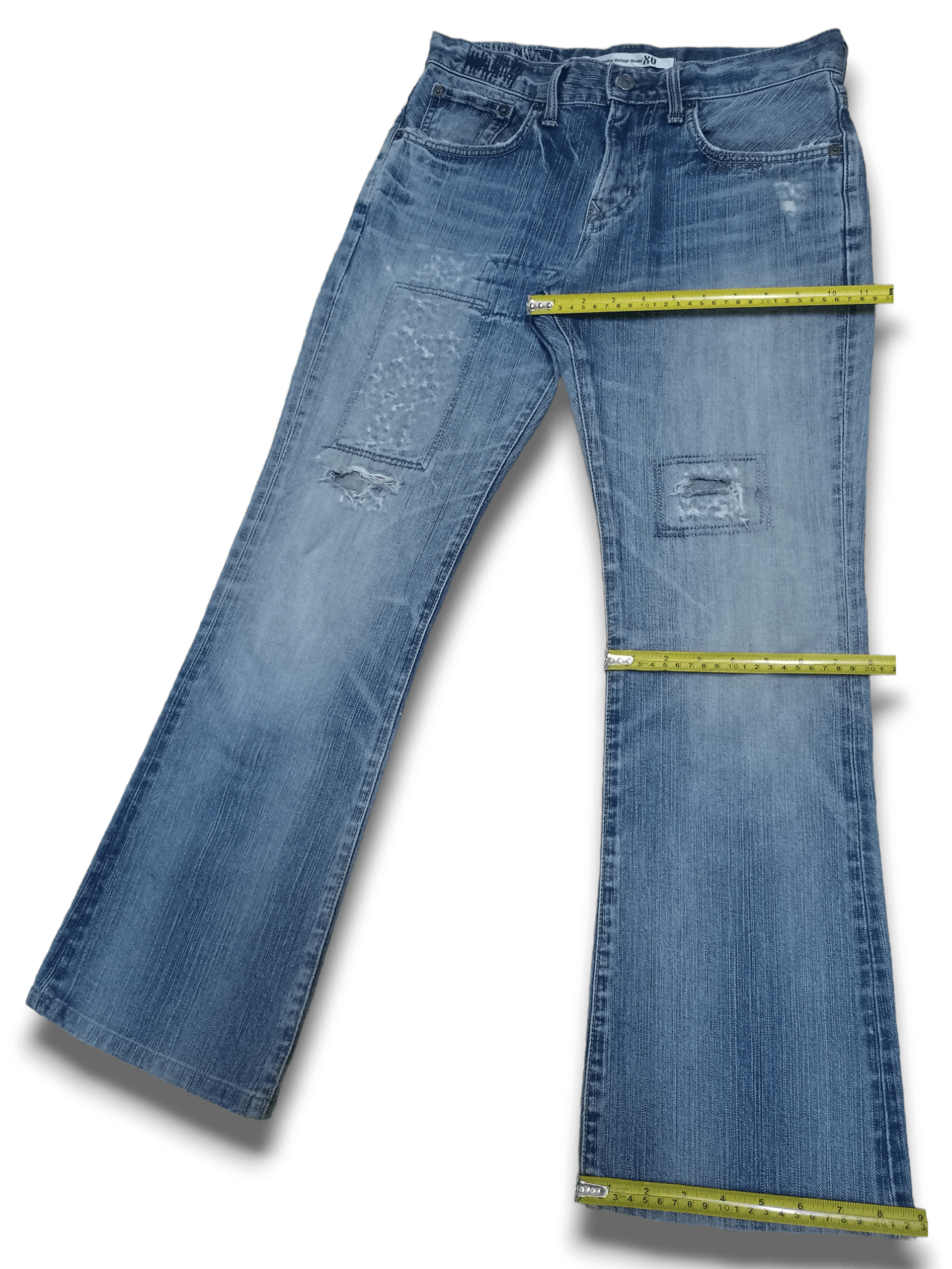 Edwin × Japanese Brand Exclusive Vintage Edwin XV Blue Wash Distressed Flare Jeans Size US 30 / EU 46 - 12 Thumbnail