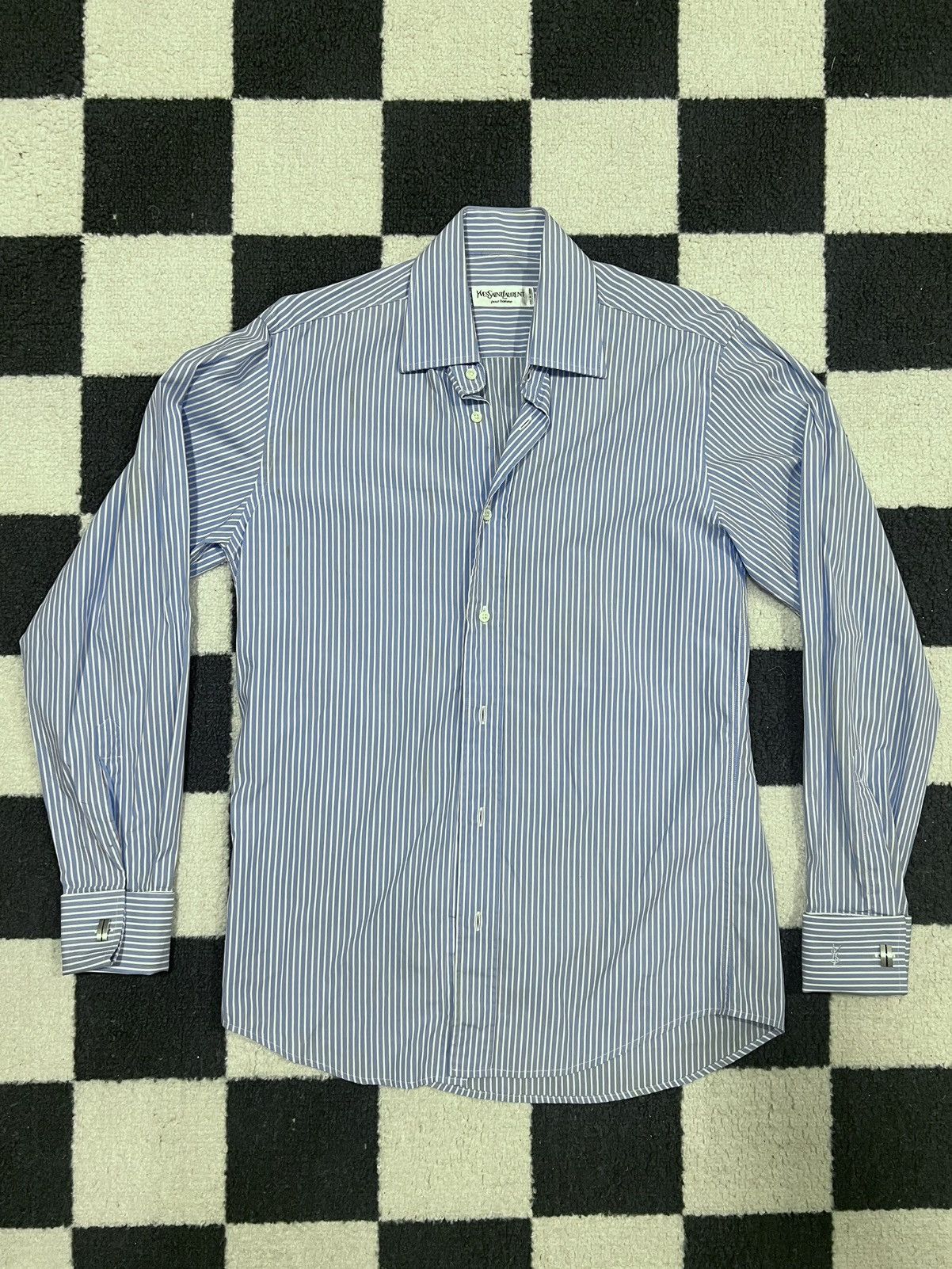 Yves Saint Laurent Yves Saint Laurent Striped Blue Dress Shirt Size US S / EU 44-46 / 1 - 1 Thumbnail