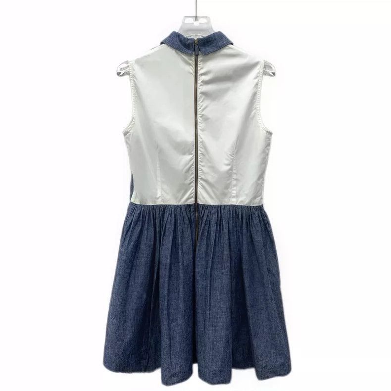 Prada MiuMiu Blue Cotton Sleeveless Denim Dress -2505 Size US 40 / EU 56 - 2 Thumbnail