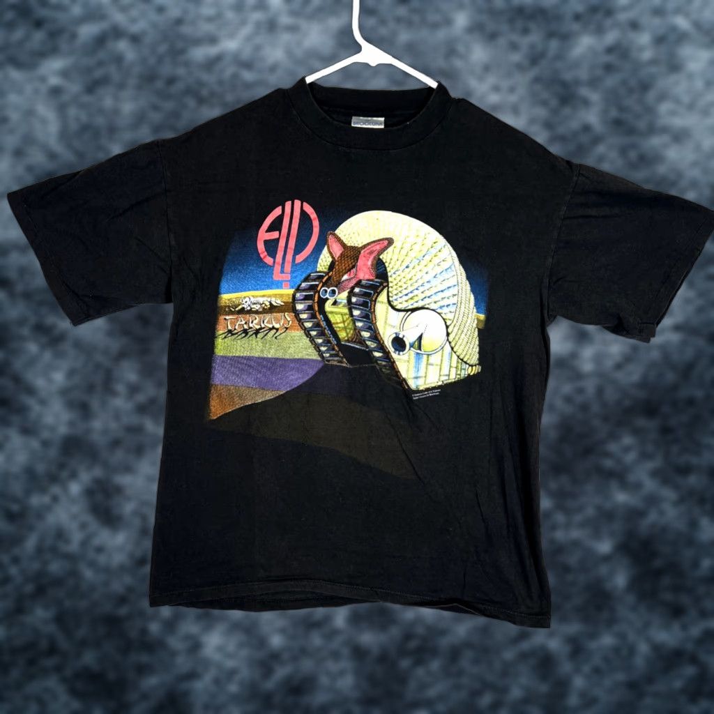 Vintage VINTAGE Brockum Emerson Lake Palmer World Tour Shirt Adult Large Black Mens Shirt Large Black 90s Concert Merch Size US L / EU 52-54 / 3 - 1 Thumbnail