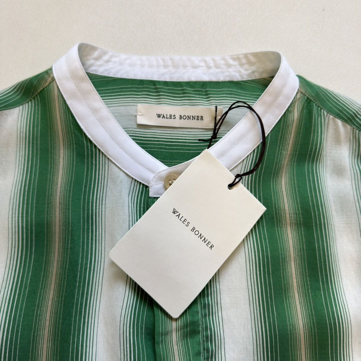 Wales Bonner ‘Cadence’ Green And Ivory Striped Shirt Size US M / EU 48-50 / 2 - 6 Thumbnail