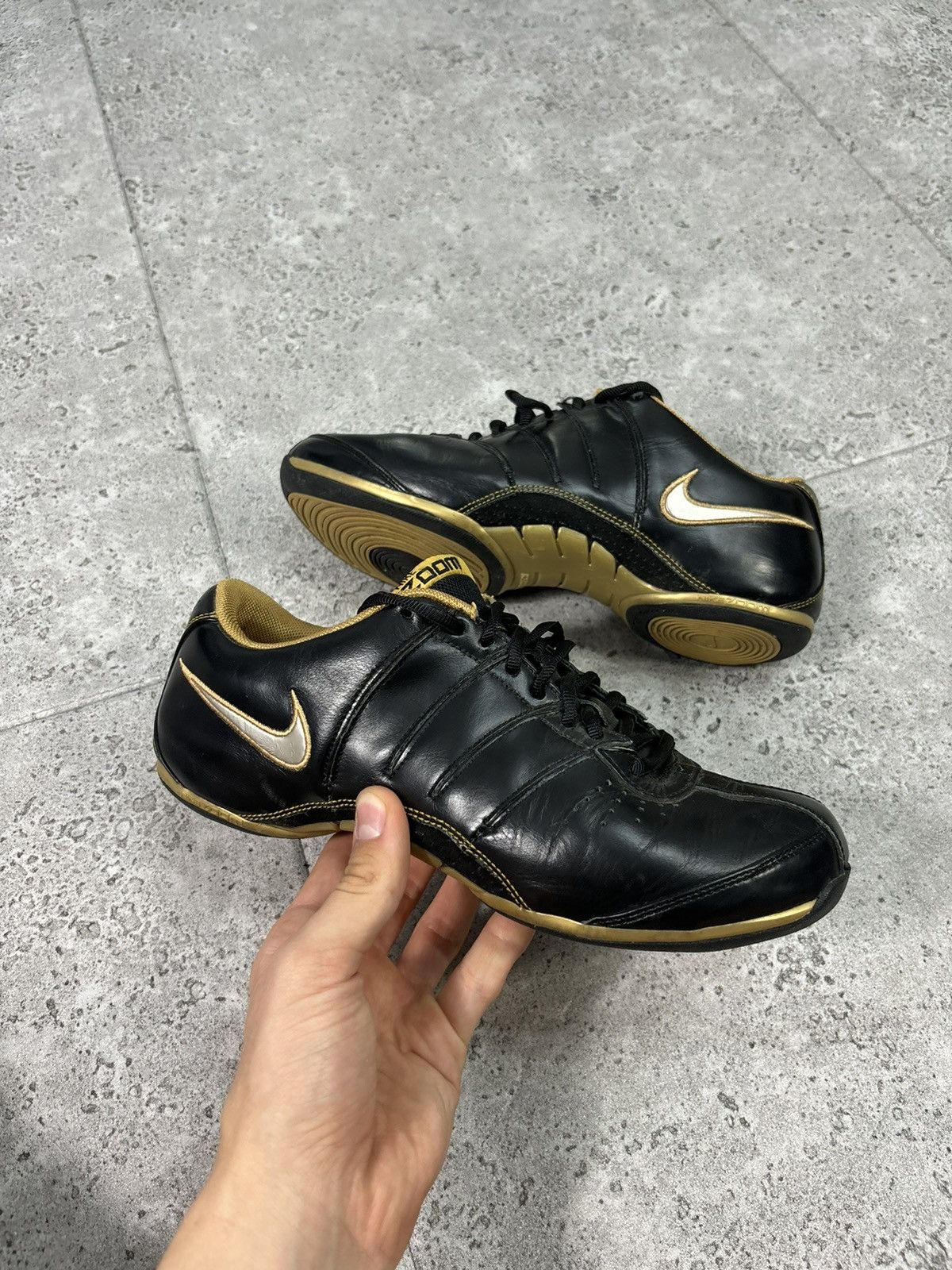 00S Japan Low Trainers Nike Black Leather Swoosh Y2K Shoes, Men's (Size 8.5)