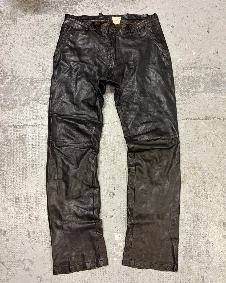 Dries Van Noten 2000s Dries Van Noten Black Eroded Leather Pants Size US 32 / EU 48 - 1 Thumbnail