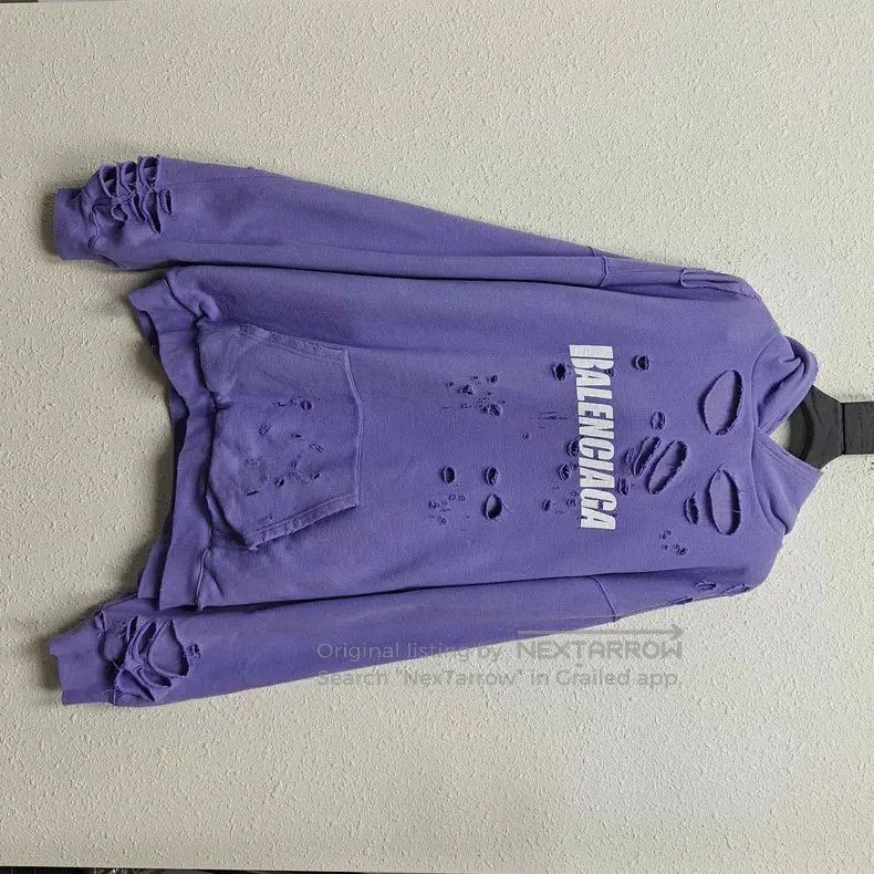 Balenciaga Balenciaga Purple Logo Distressed Hoodie. Size US L / EU 52-54 / 3 - 1 Thumbnail
