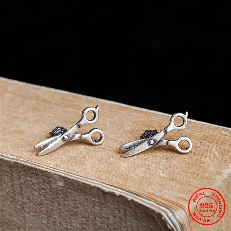 Jewelry Scissors Stud Earrings 925 Sterling Silver Ear Jewelry Gift Size ONE SIZE - 3 Thumbnail