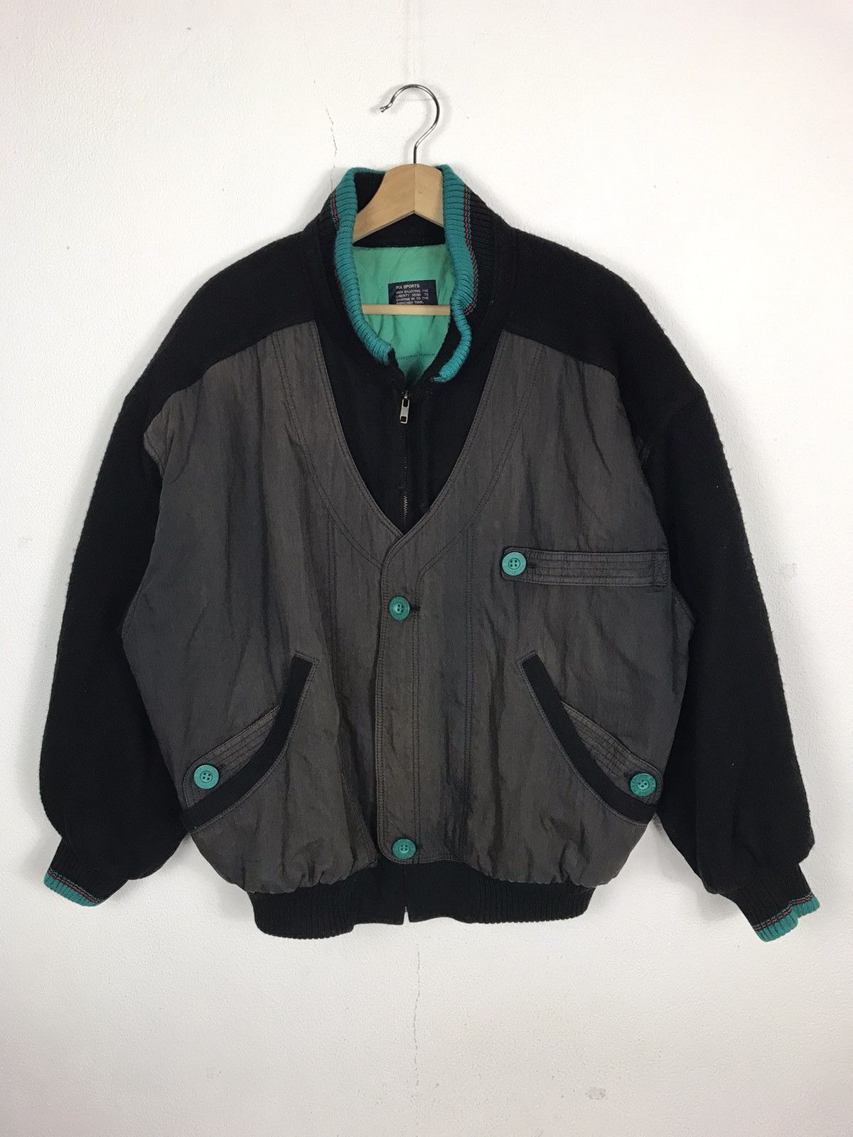 Japanese Brand × Vintage Vintage Pia Sports Black Nylon Wool Bomber Jacket Size US XXL / EU 58 / 5 - 1 Thumbnail