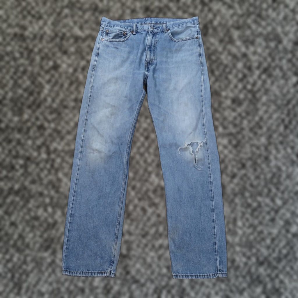 Levi's Levi's 505 Regular Fit Straight Jeans Mens 36x34 Blue Denim Distressed Size US 36 / EU 52 - 1 Thumbnail