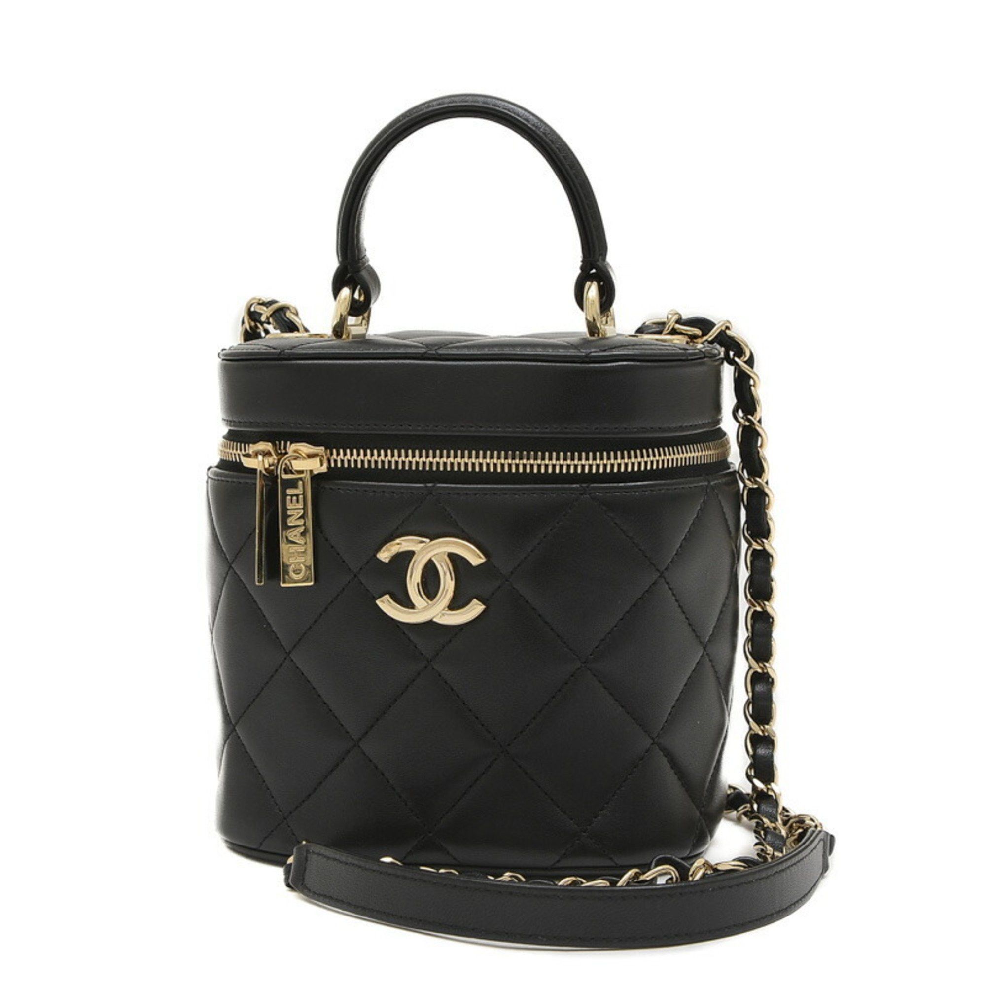 image of Chanel Matelasse Chain Shoulder Vanity Lambskin Black As1626, Women's