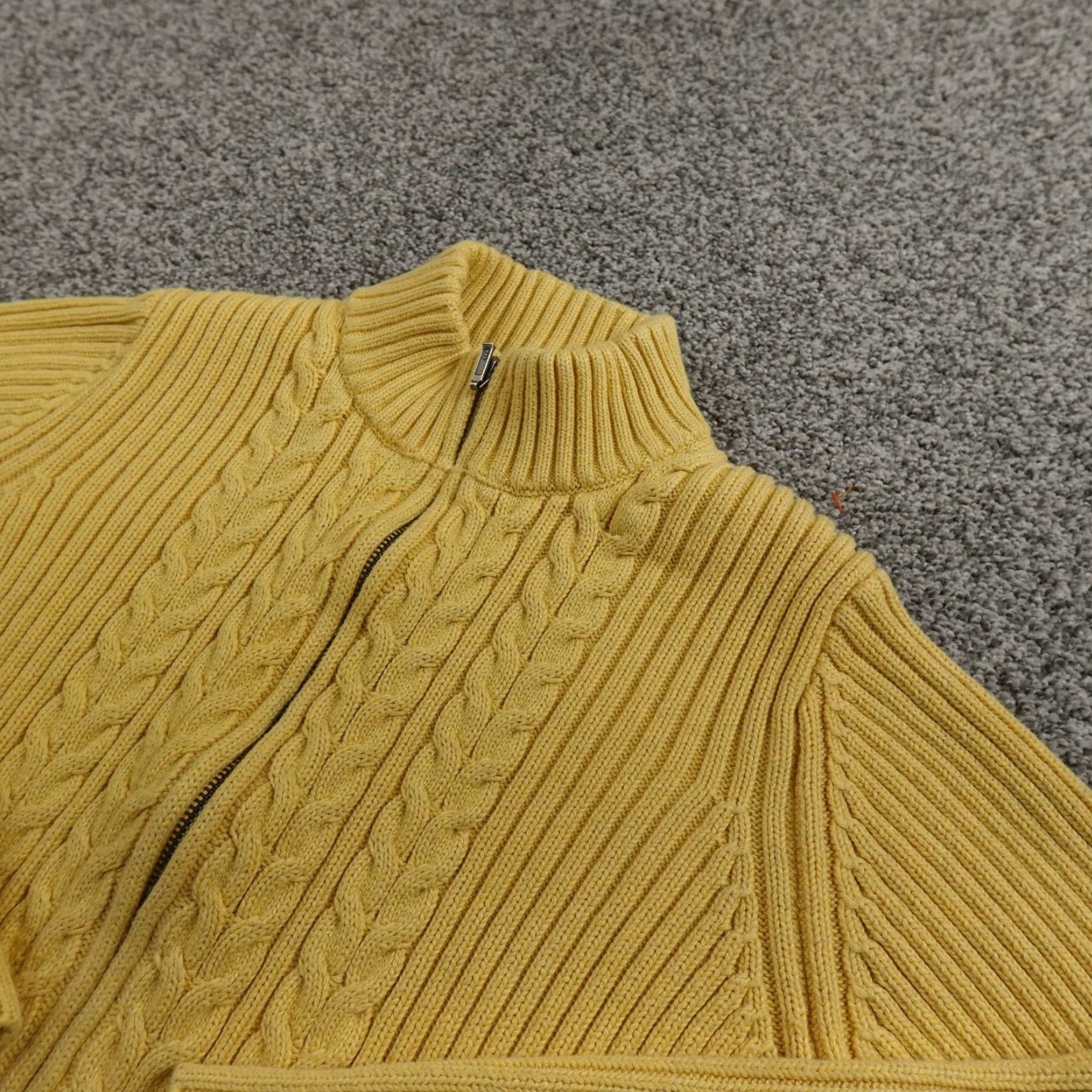 Lands' End VTG Lands End Cardigan Womens L Yellow Cable Knit Full Zip Sweater Jacket Japan Size L / US 10 / IT 46 - 2 Thumbnail