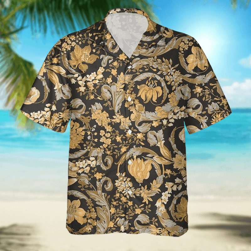 The Unbranded Brand Barocco Floral Black & Gold Shirt, Short-Sleeved Button Down Size US M / EU 48-50 / 2 - 2 Thumbnail