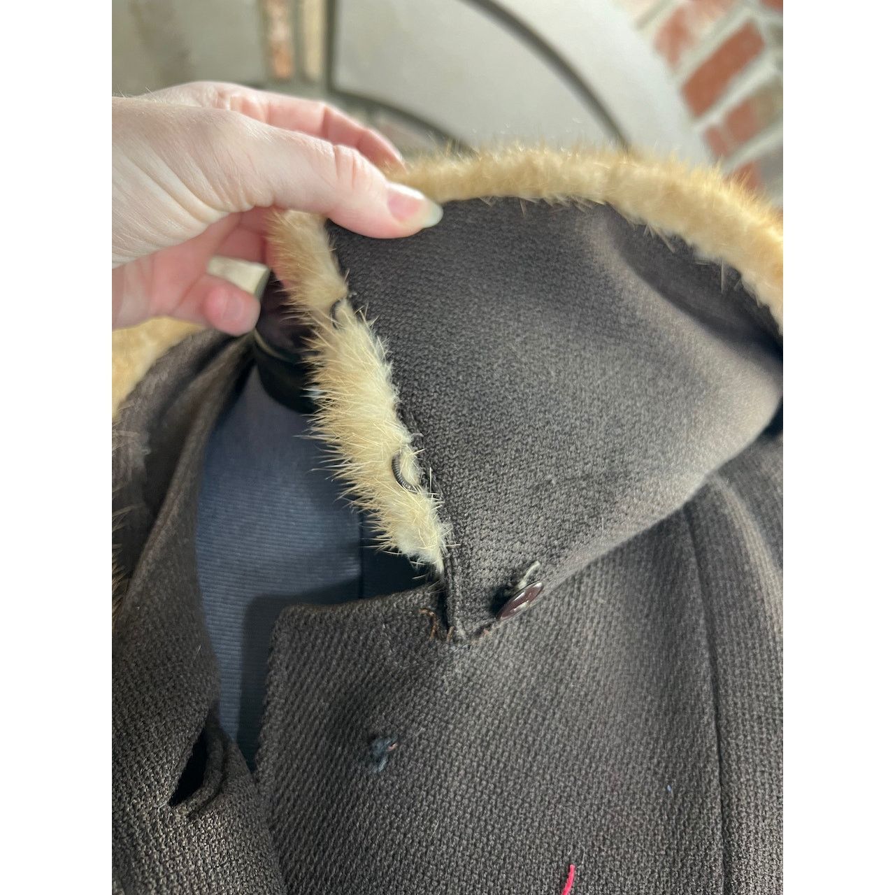 Vintage swing coat brown fur collar vintage 1960s brown tan Size L / US 10 / IT 46 - 10 Thumbnail