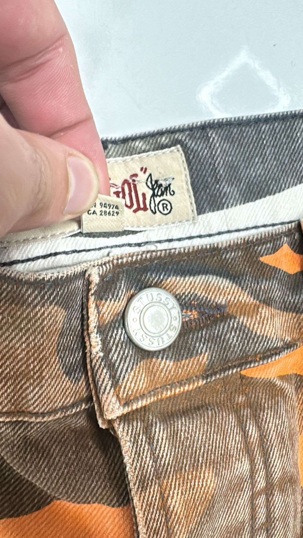 Stussy × Vintage Stüssy Dye Big Ol Spray Jeans Orange Camo Size 30 Size US 30 / EU 46 - 4 Thumbnail