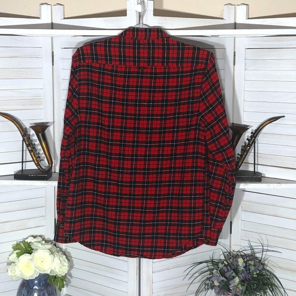 Vintage red black plaid flannel shirt long sleeves fleece sz L Size US L / EU 52-54 / 3 - 2 Thumbnail