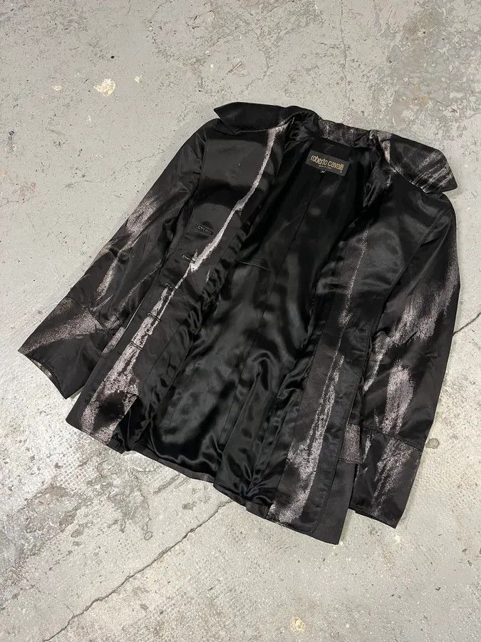 Roberto Cavalli × Vintage 2000s Roberto Cavalli Silver Paint Black Blazer Size M / US 6-8 / IT 42-44 - 6 Thumbnail