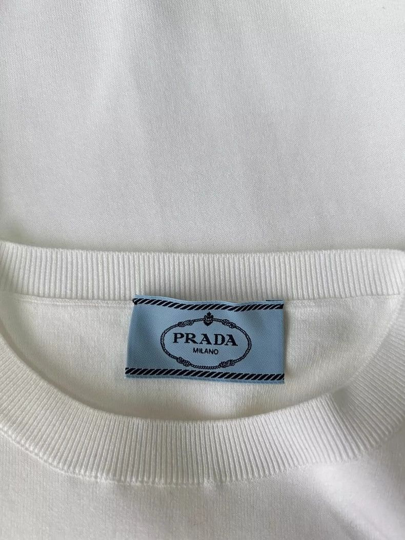 Prada Prada Size 38 White relief triangle logo short knitted T-sh Size US XXS / EU 40 - 4 Thumbnail