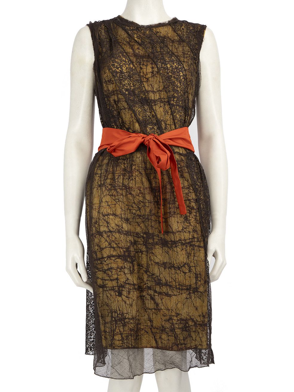 Bottega Veneta Brown Lace Belted Dress Size S / US 4 / IT 40 - 1 Thumbnail