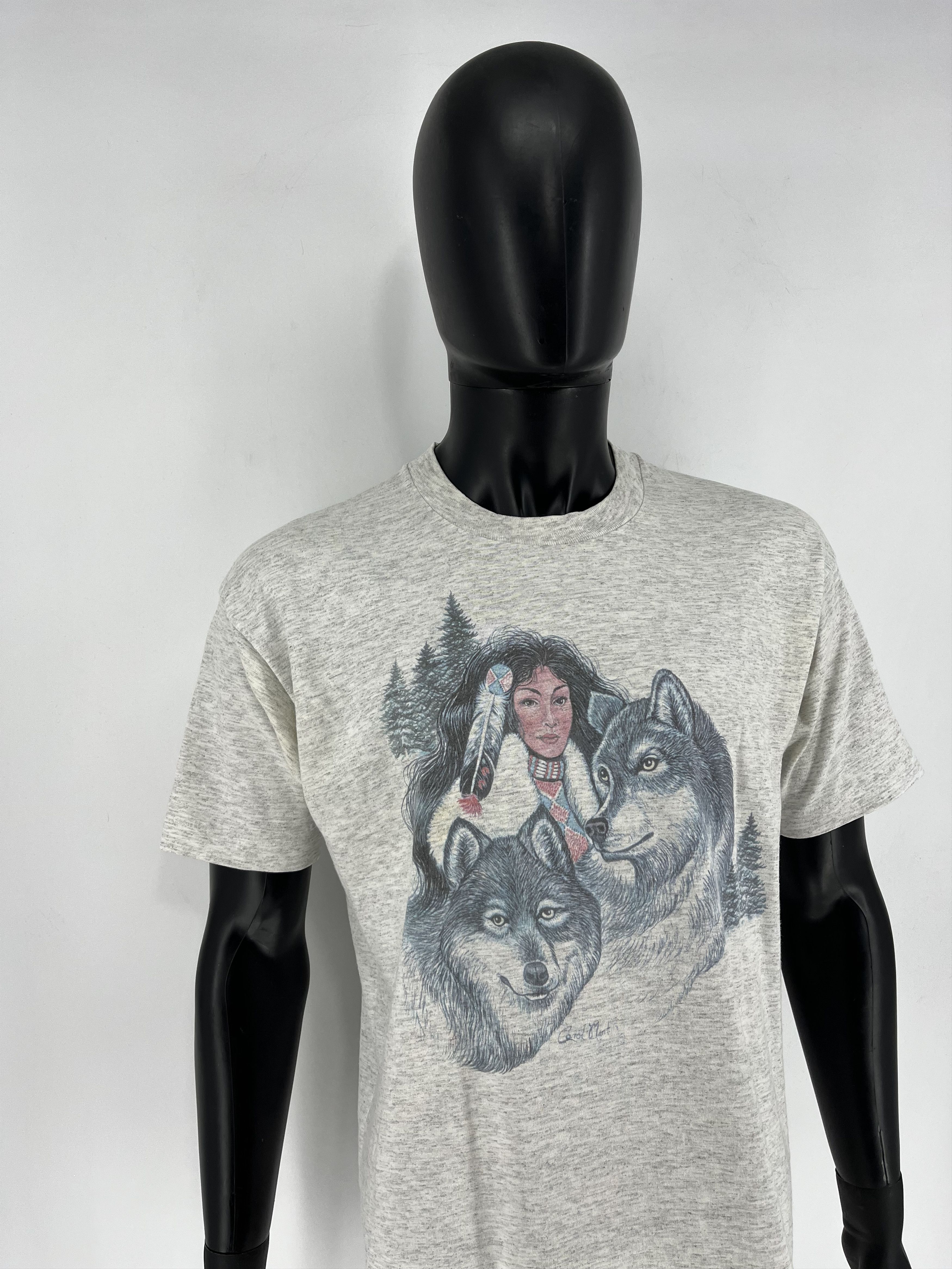 Fruit Of The Loom Vintage Wolf Jackson Hole T Shirt Single Stitch Graphic Tee Size US L / EU 52-54 / 3 - 3 Thumbnail