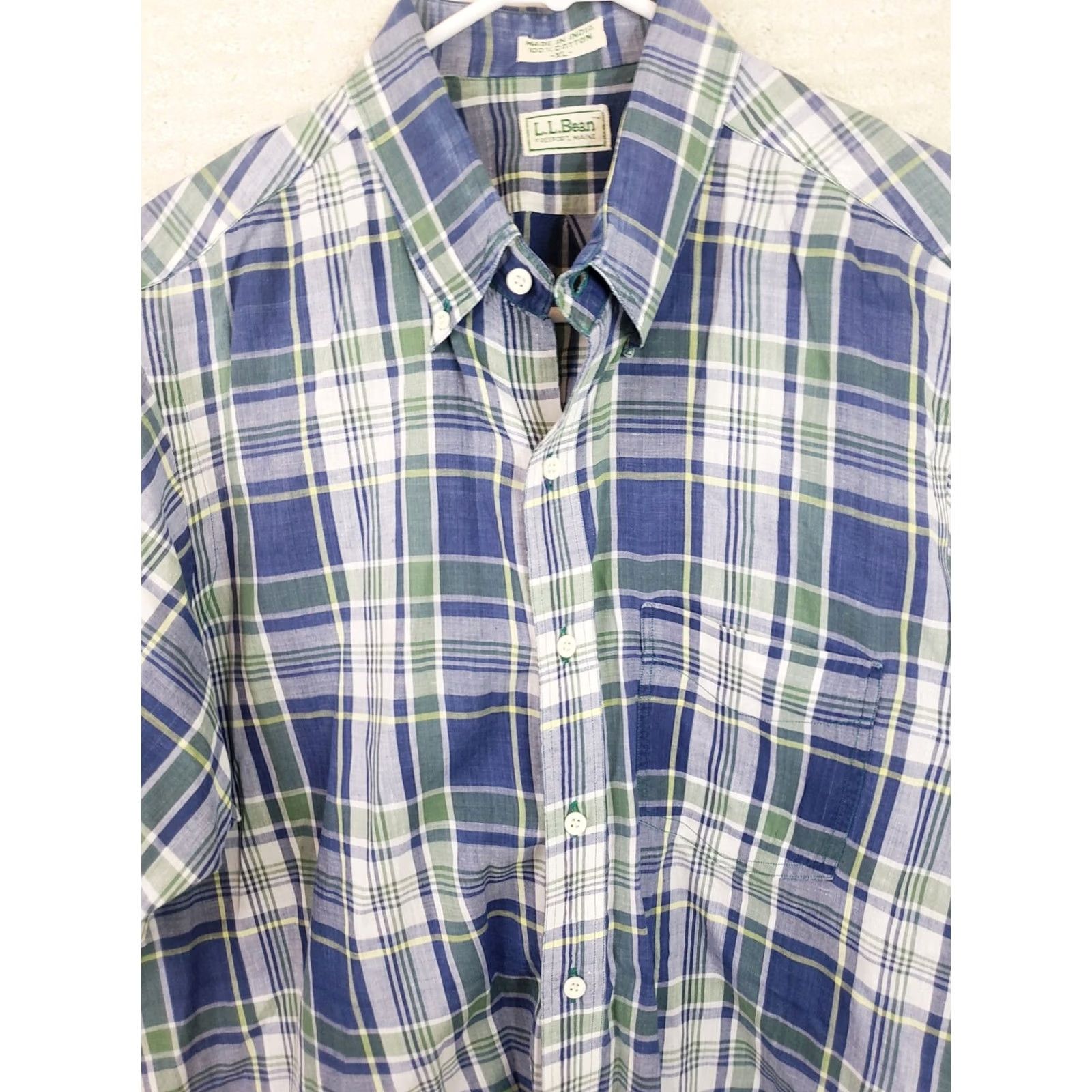 Vintage L.L. Bean Button-Up Shirt XL Blue Plaid Cotton Short Sleeve Traditional Fit Mens Size US XL / EU 56 / 4 - 2 Thumbnail