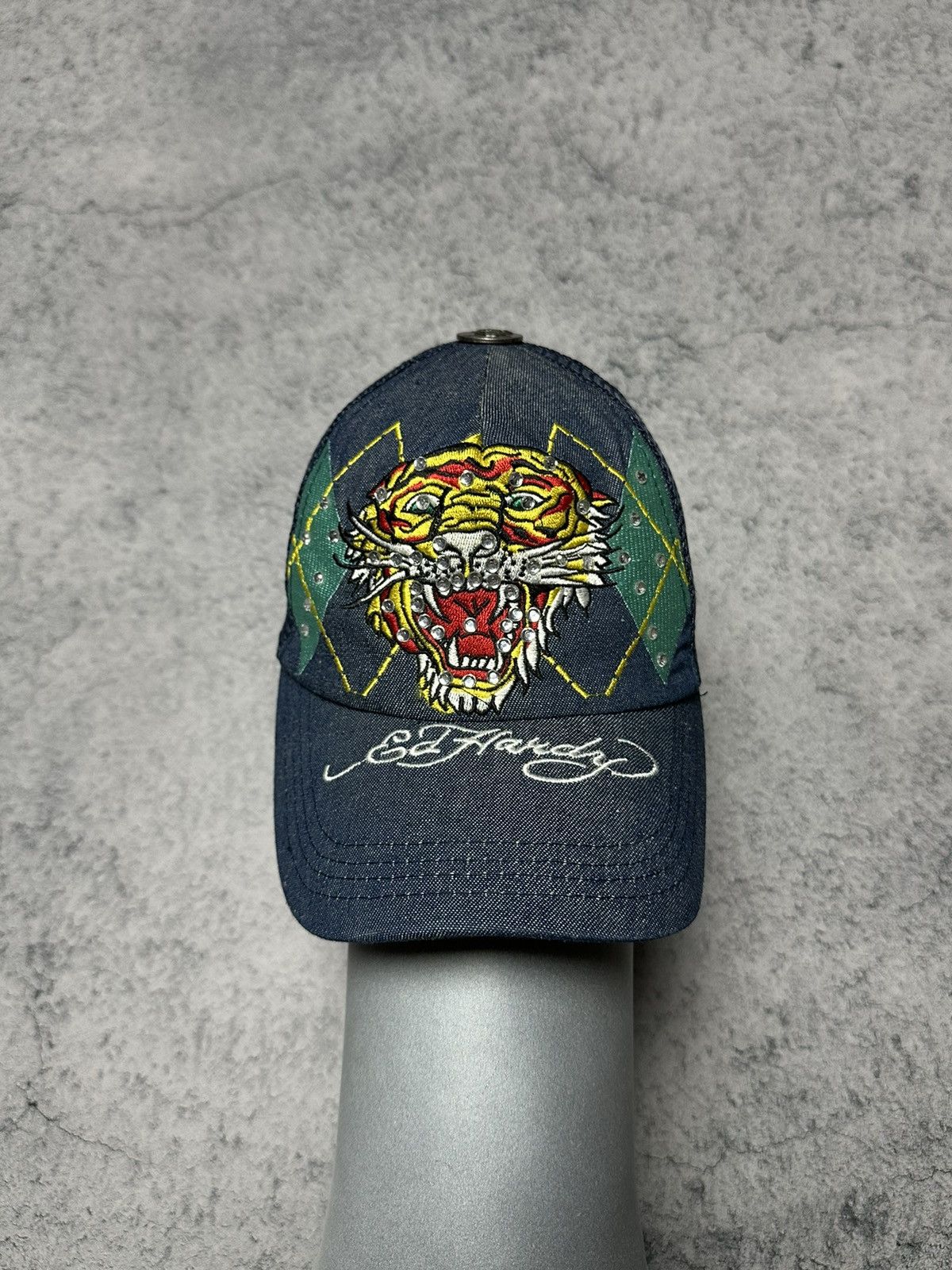 Ed Hardy Vintage Ed Hardy Tiger Logo Denim Rhinestones Trucker Cap Size ONE SIZE - 1 Thumbnail