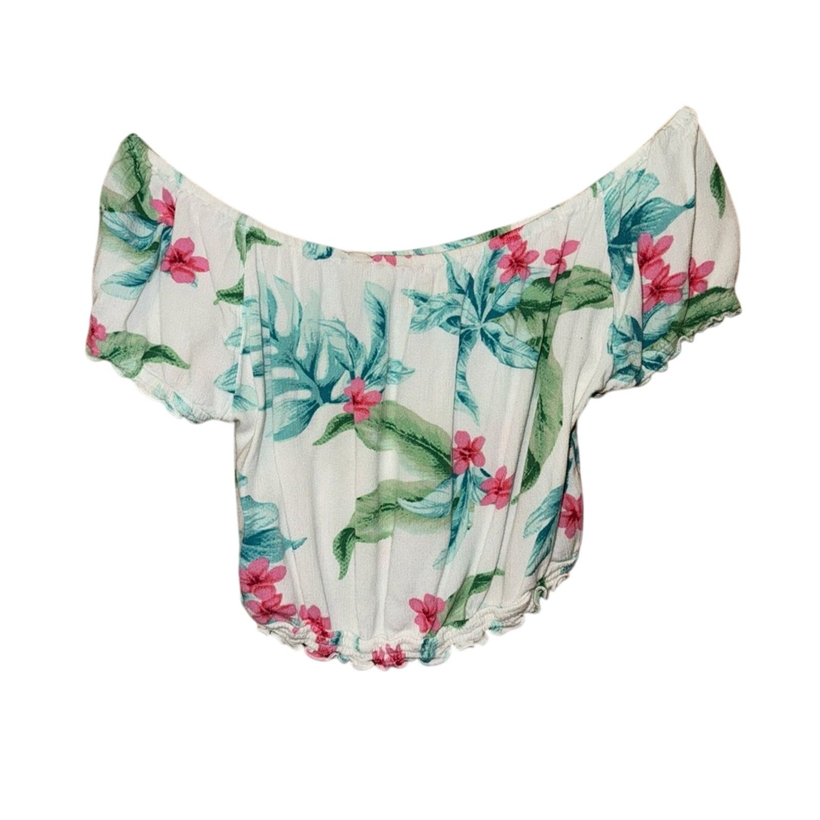 Hollister Hollister Floral Off-Shoulder Top - White and Green Size M Size M / US 6-8 / IT 42-44 - 2 Thumbnail