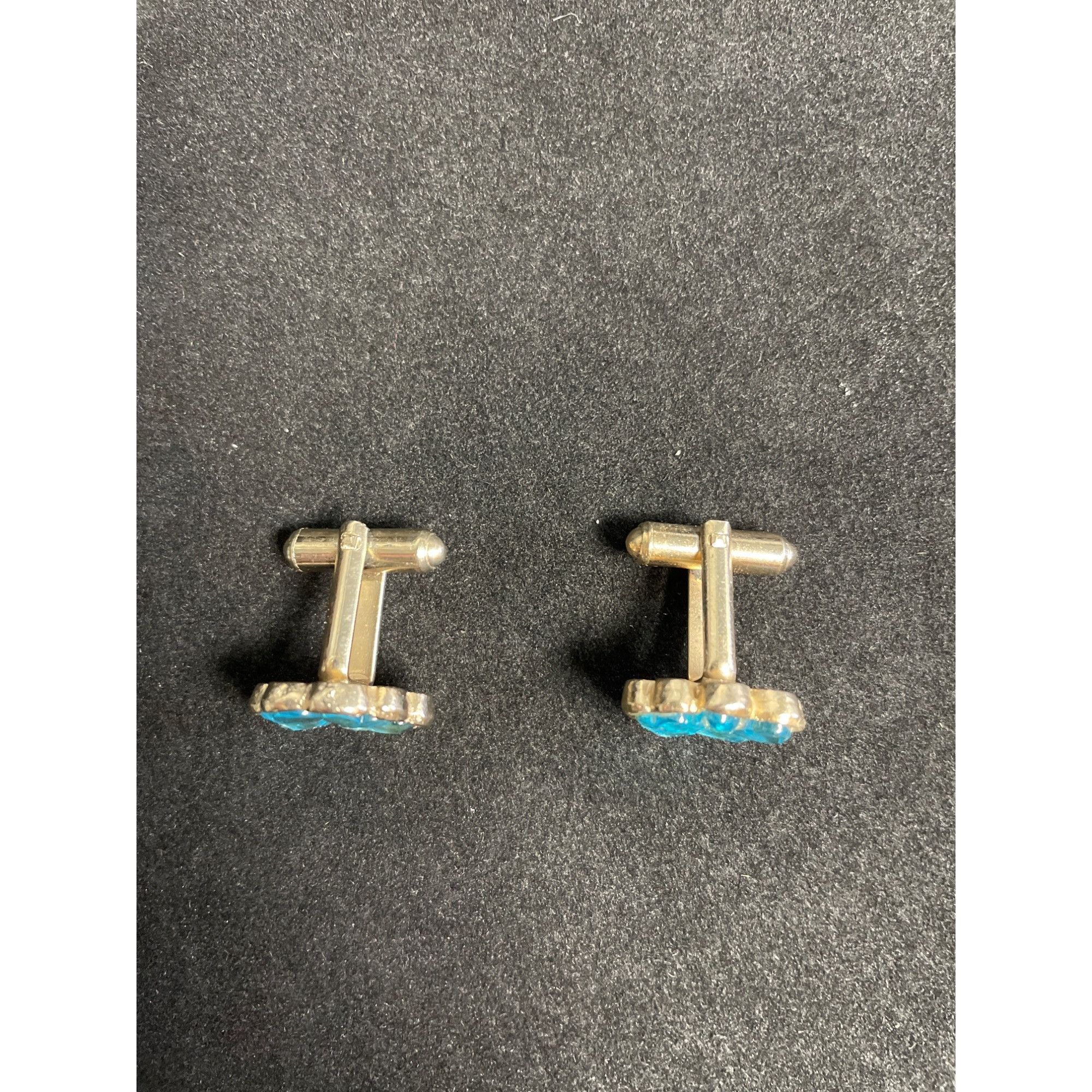 Other Vintage Men's Cufflinks Aqua Blue Stone 4 leaf clover with s Size ONE SIZE - 5 Thumbnail