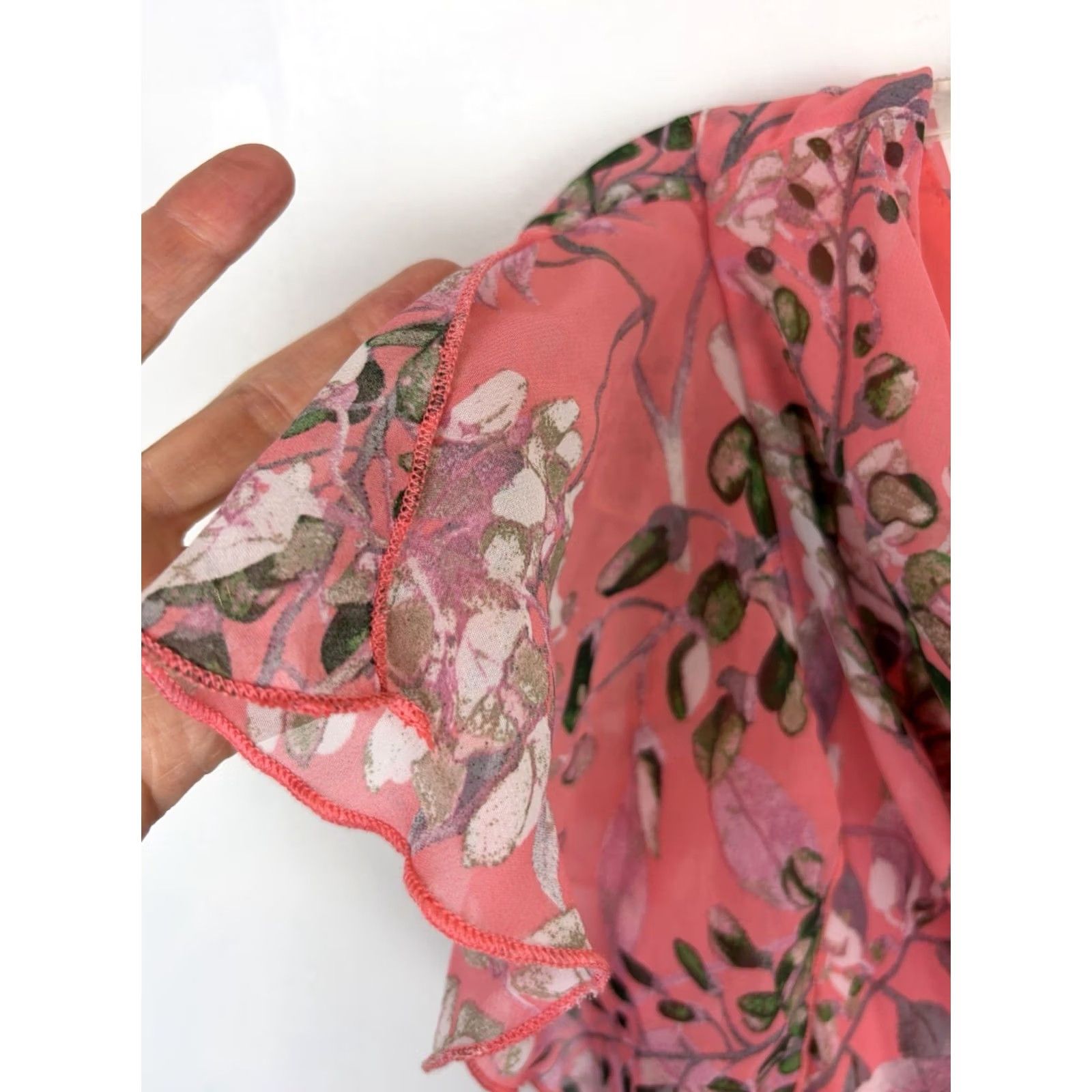 Vintage Robbir Bee Floral Midi Dress Womens 14 Drape Neck Chiffon Asymmetric Hem Flutter Sleeve PULLOVER Size XL / US 12-14 / IT 48-50 - 6 Thumbnail