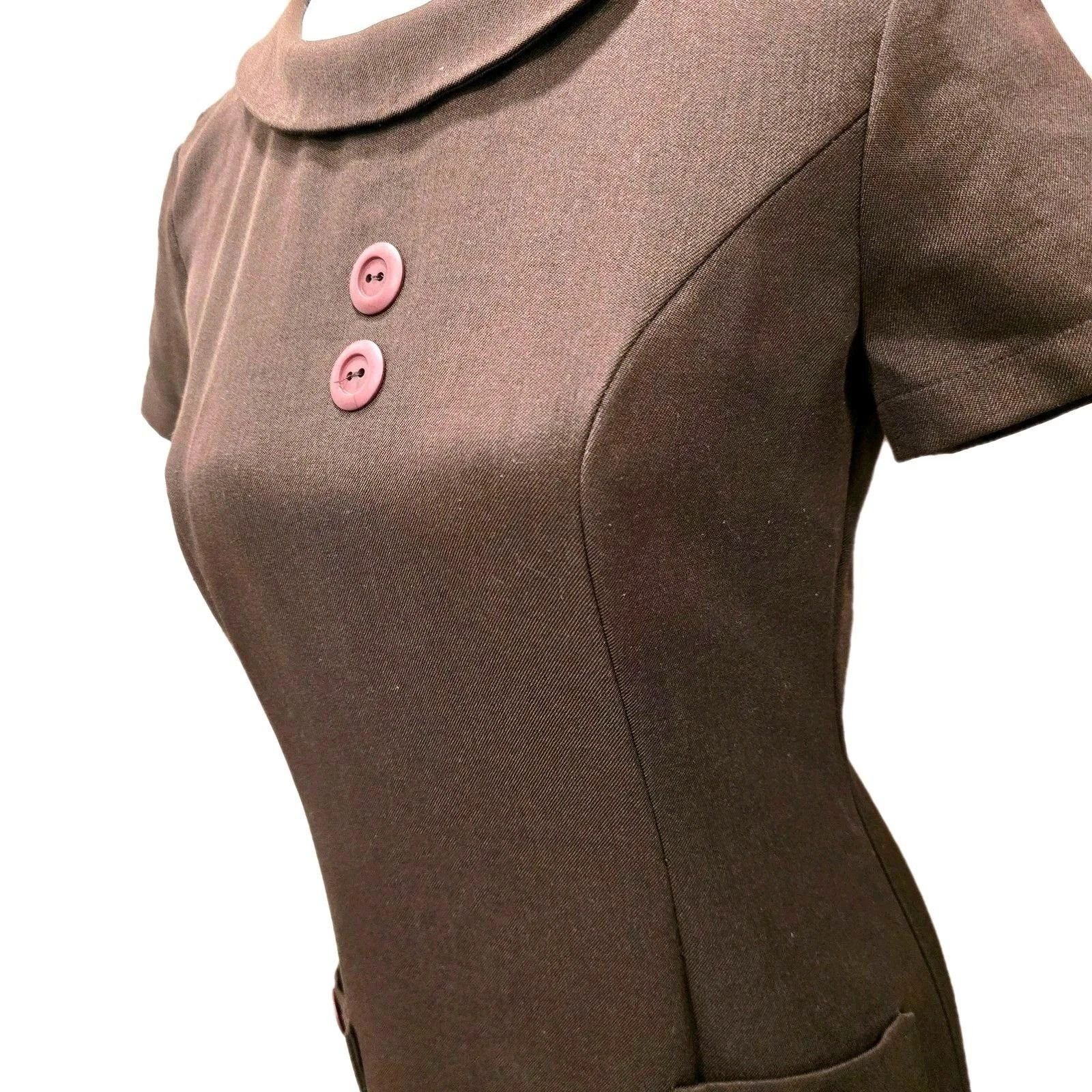 Vintage VTG 90s Wrapper USA Brown Mod Shift Mini Dress Size 3/4 Size XS / US 0-2 / IT 36-38 - 3 Thumbnail