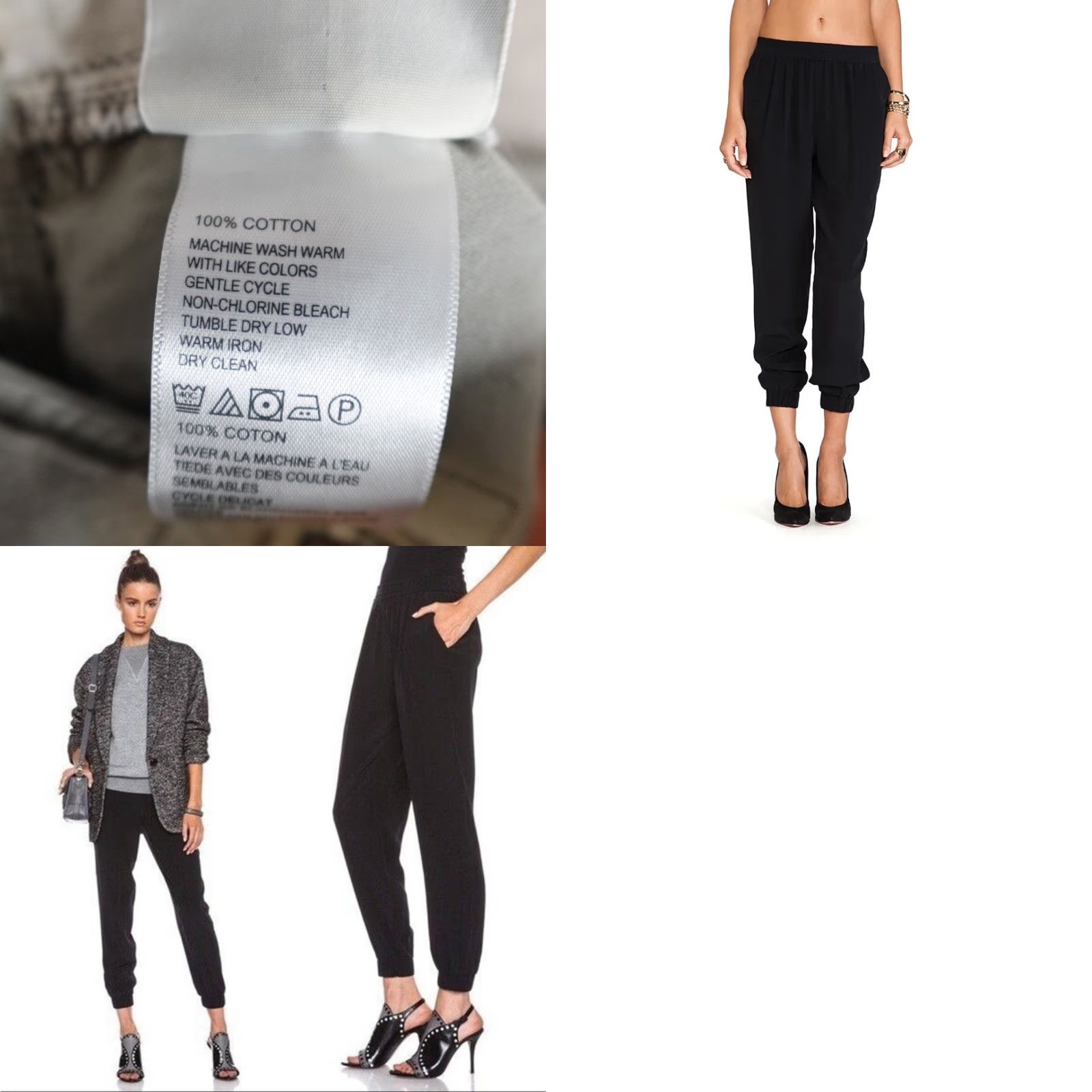 Diane von Furstenberg DVF Pants Jogger 6 Black Silk Pull On Solid Women"} Size 28" / US 6 / IT 42 - 9 Thumbnail