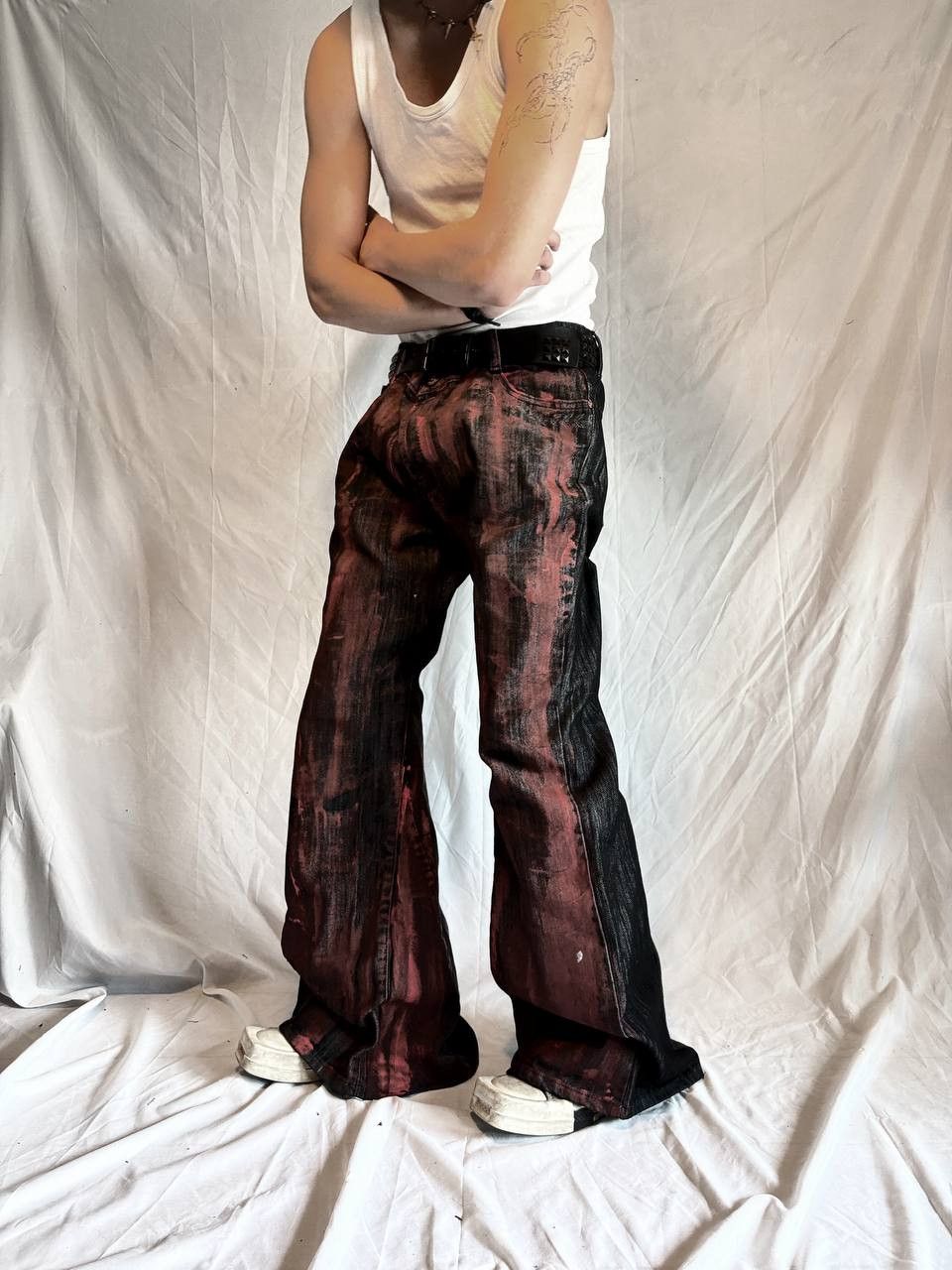 Japanese Brand Handmade Black Red Painted Wide Jeans Size US 36 / EU 52 - 3 Thumbnail