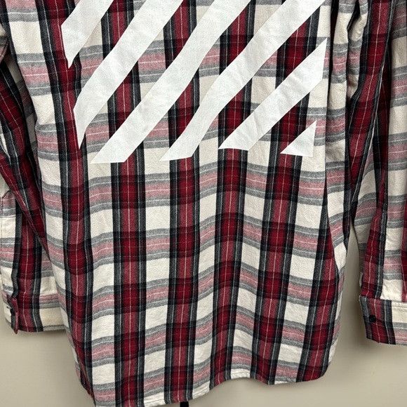Off-White NEW OFF WHITE burgundy and white long sleeve plaid button Size US L / EU 52-54 / 3 - 8 Thumbnail