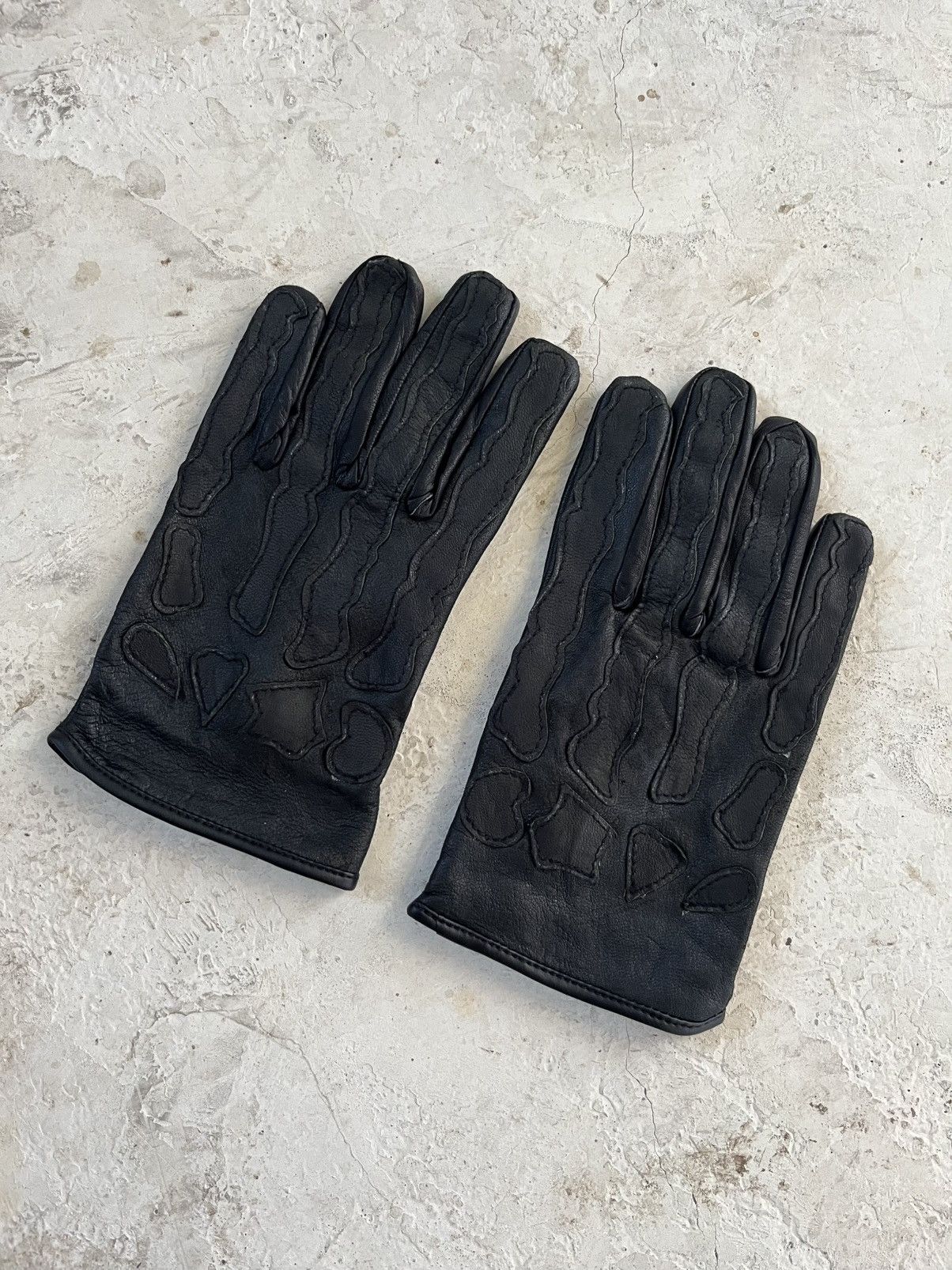 KMRii Black Skeleton Leather Gloves Size ONE SIZE - 2 Thumbnail