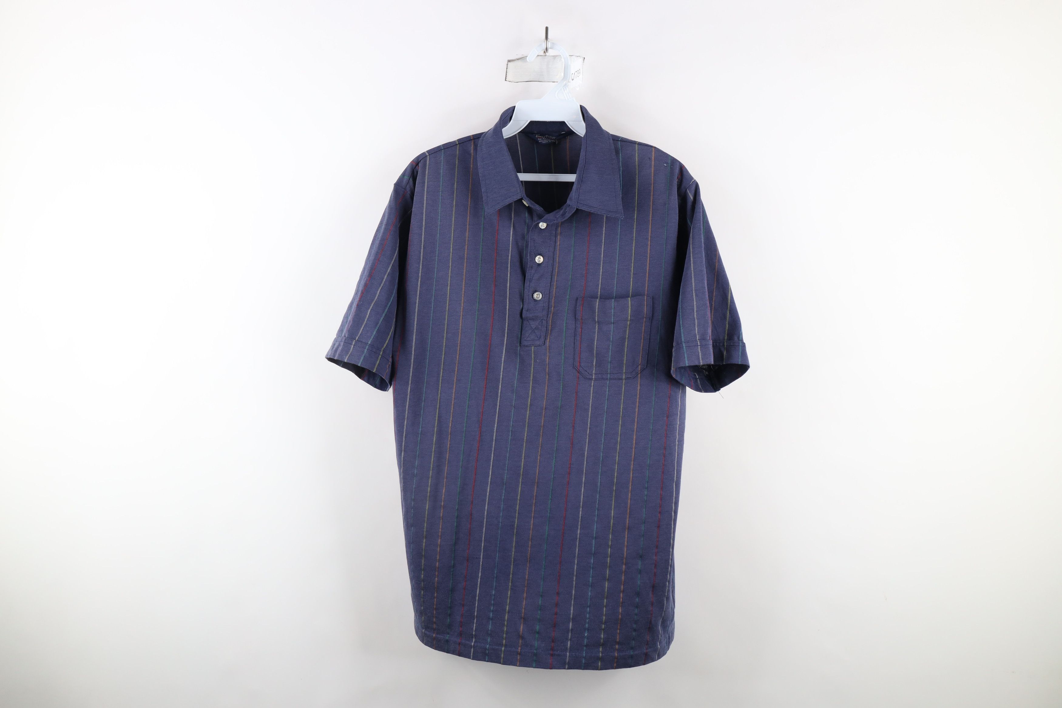 Vintage Vintage 70s Streetwear Striped Knit Collared Polo Shirt Size US L / EU 52-54 / 3 - 1 Thumbnail
