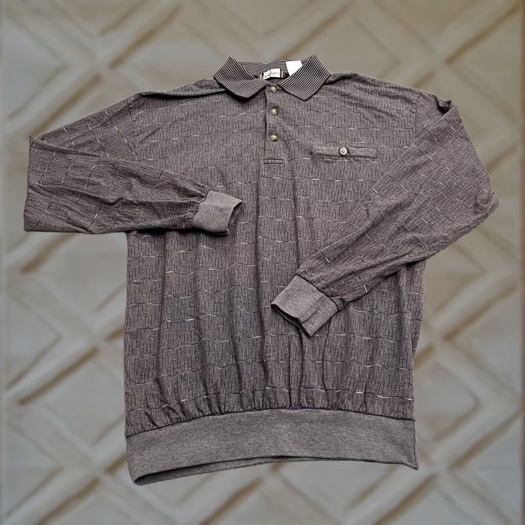 Vintage LD Sport Polo Shirt Mens M Brown 90s Geometric Long Sleeve Casual Classic Shirt Size US M / EU 48-50 / 2 - 1 Thumbnail