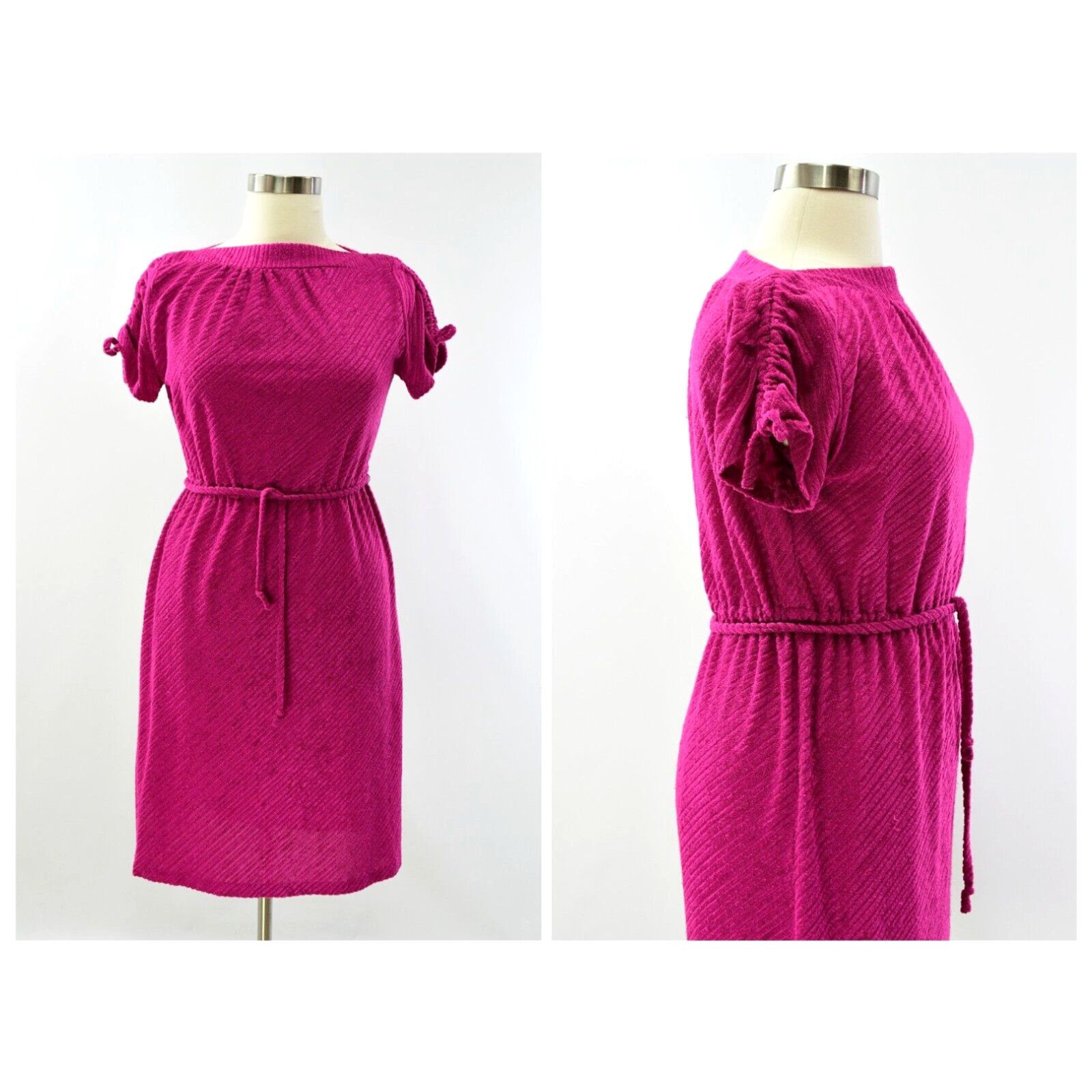 image of 70's Vintage Magenta Terry Cloth Dress Womens XL Boat Neck in White