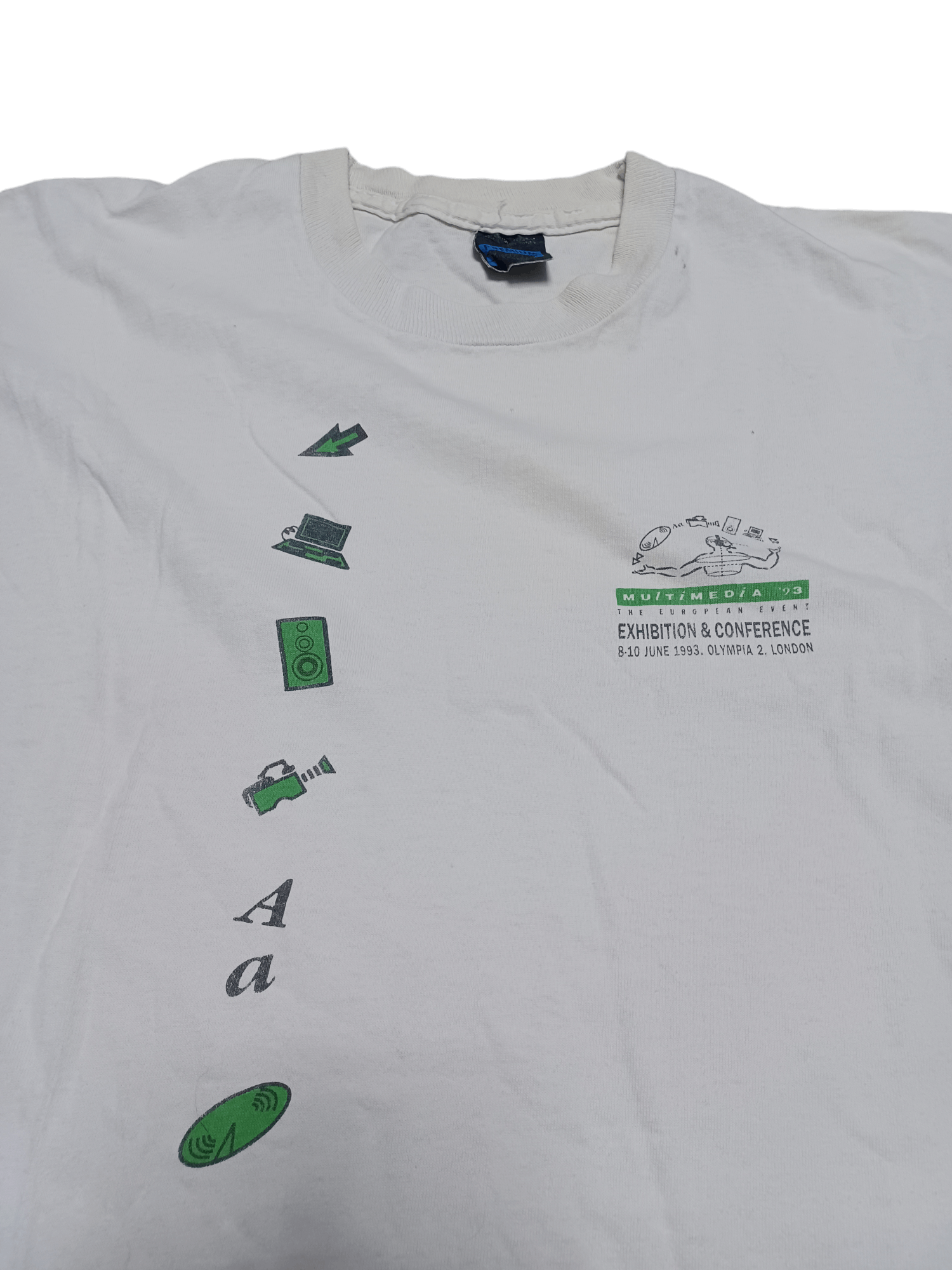 Vintage 1993 VINTAGE MULTIMEDIA LONDON CONFERENCE DISTRESSED TEE Size US XL / EU 56 / 4 - 3 Thumbnail