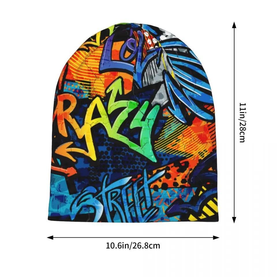 Vintage Bonnet Hats Graffiti Art Pattern Thin Skullies Beanies Hat Size ONE SIZE - 3 Thumbnail