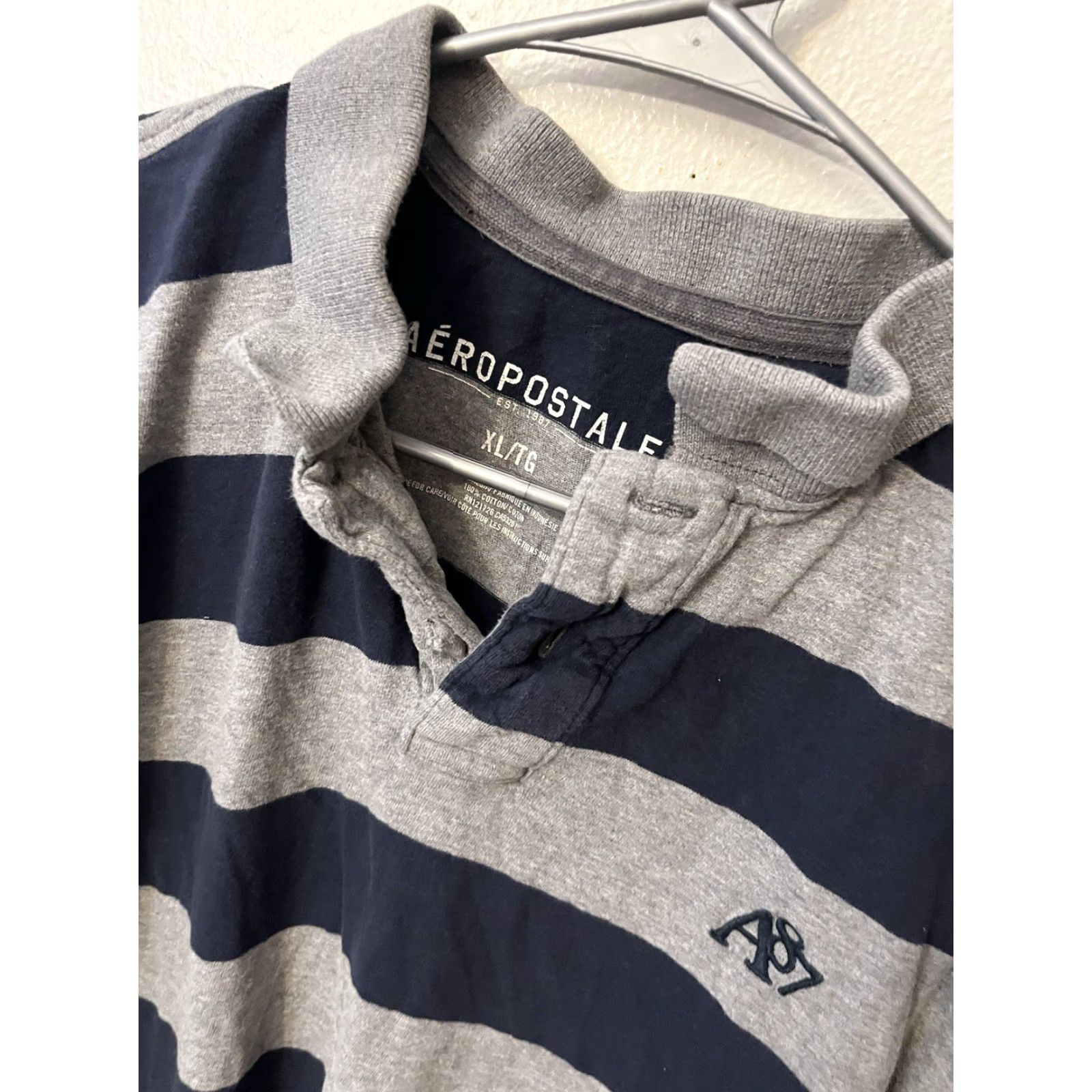 Aeropostale Aeropostale Polo Shirt XL Men Striped Short Sleeve Blue Gray Collared Preppy Casual Polo Shirt Size US XL / EU 56 / 4 - 3 Thumbnail
