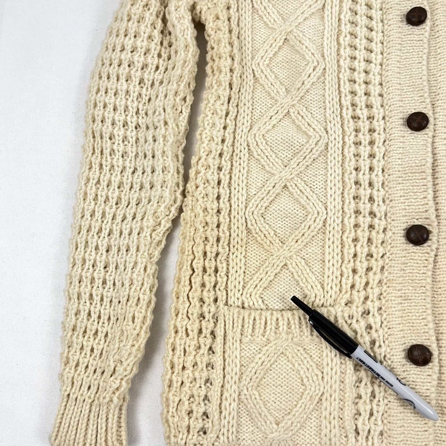 Vintage VINTAGE Unbranded Fisherman Knit Cardigan Womens Sz 34 Small Brown Wool Pockets Jumper Size 28" / US 6 / IT 42 - 6 Thumbnail