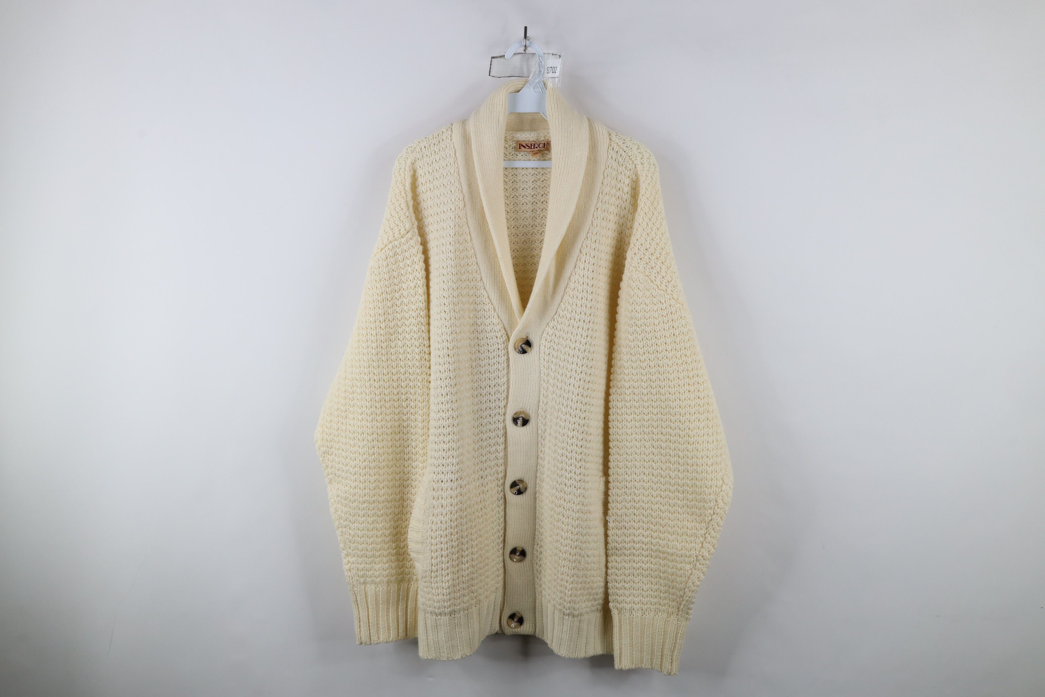 Vintage Vintage 90s Streetwear Knit Shawl Cardigan Sweater Cream Size US XXL / EU 58 / 5 - 1 Thumbnail