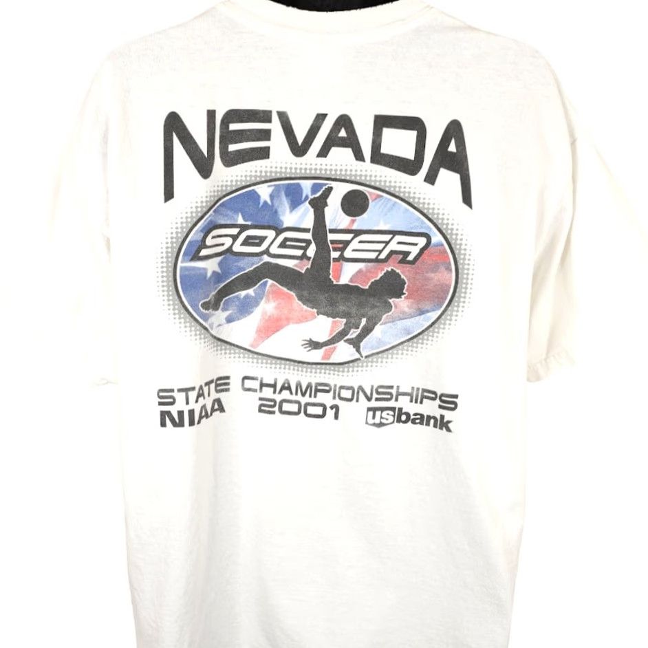 Gildan VINTAGE Gildan T Shirt Mens XL NIAA Soccer 2001 State Championships Nevada White Crew Neck Short Sleeve Sports 2000s Size US XL / EU 56 / 4 - 4 Thumbnail