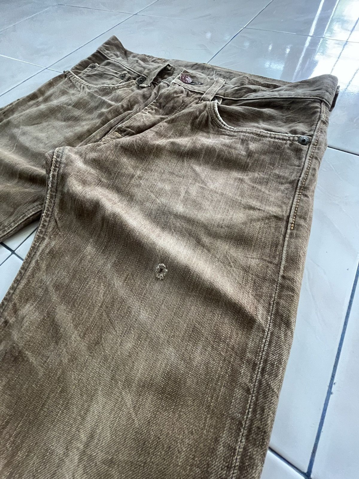 Edwin × Le Grande Bleu (L.G.B.) × Vintage Vintage Edwin 503 Flare Brown Faded Whiskers Man Jeans Size US 31 - 11 Thumbnail