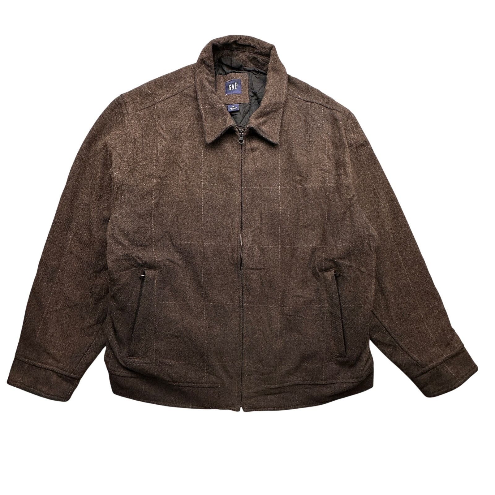 Gap GAP Wool Blend Quilt Lined Bomber Jacket Mens XL Grid Check Size US XL / EU 56 / 4 - 1 Thumbnail