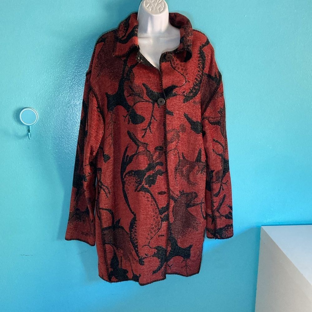 Vintage Beverly Robben Red Print Coat Size M Vintage 1990's Oversize Size M / US 6-8 / IT 42-44 - 2 Thumbnail