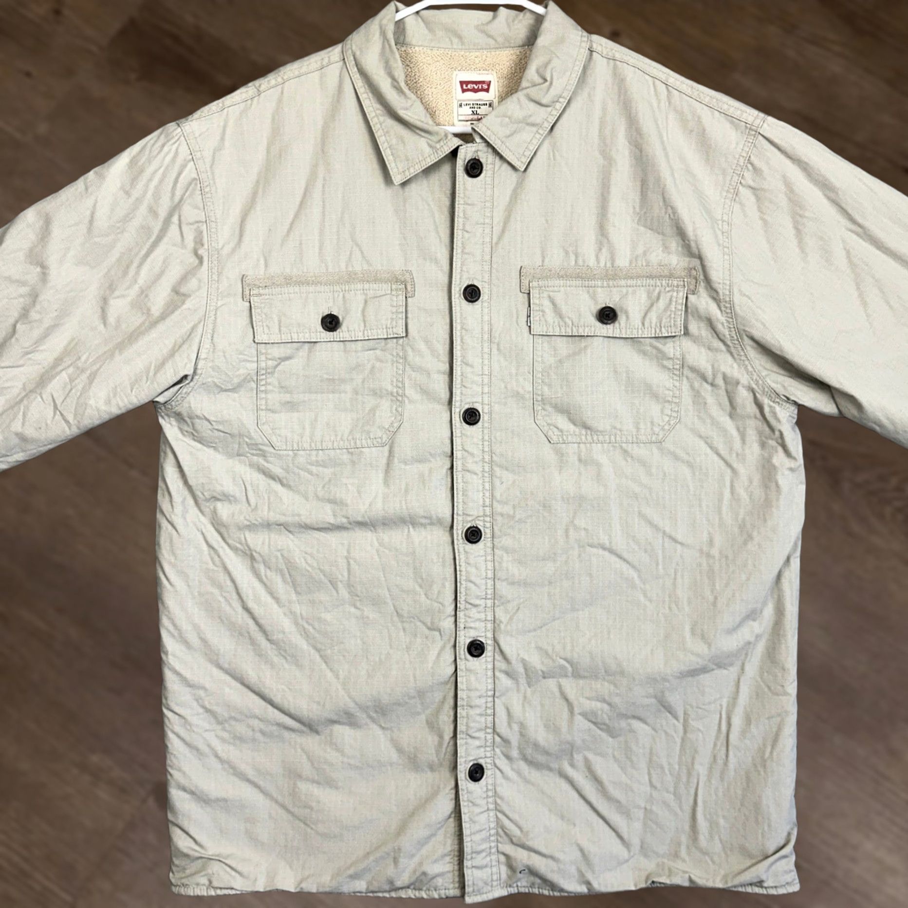 Levi's Levi's Jacket Men XL Beige Tan Ripstop Fleece Lined Button Up With Pockets Utility Military Jacket Ro k Tan Beige Mens XL Size US XL / EU 56 / 4 - 1 Thumbnail