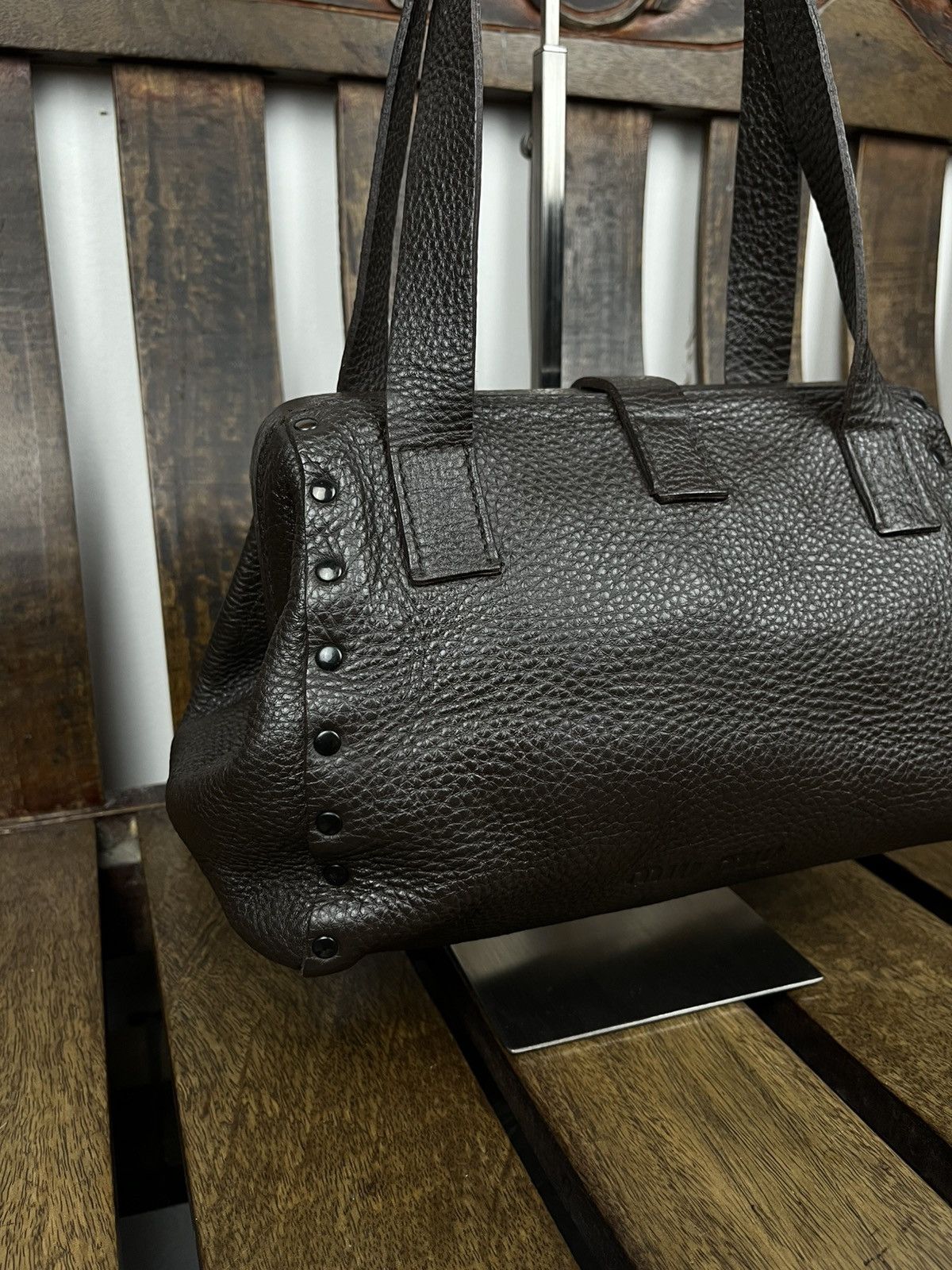 Miu Miu 90s Studded Grained Leather Shoulder Bag - Archive