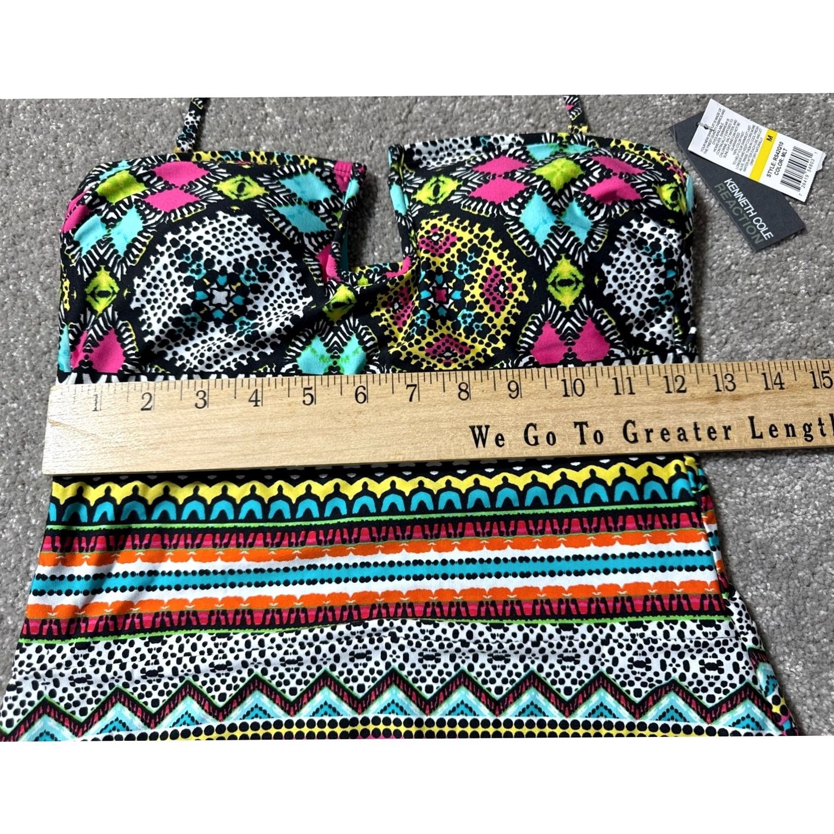 Kenneth Cole Kenneth Cole REACTION One Piece Swimsuit M Festival Boho Chic Indie Sleaze Beach Hallter Removable Pads Geometric Multicolor Women M Size ONE SIZE - 6 Thumbnail