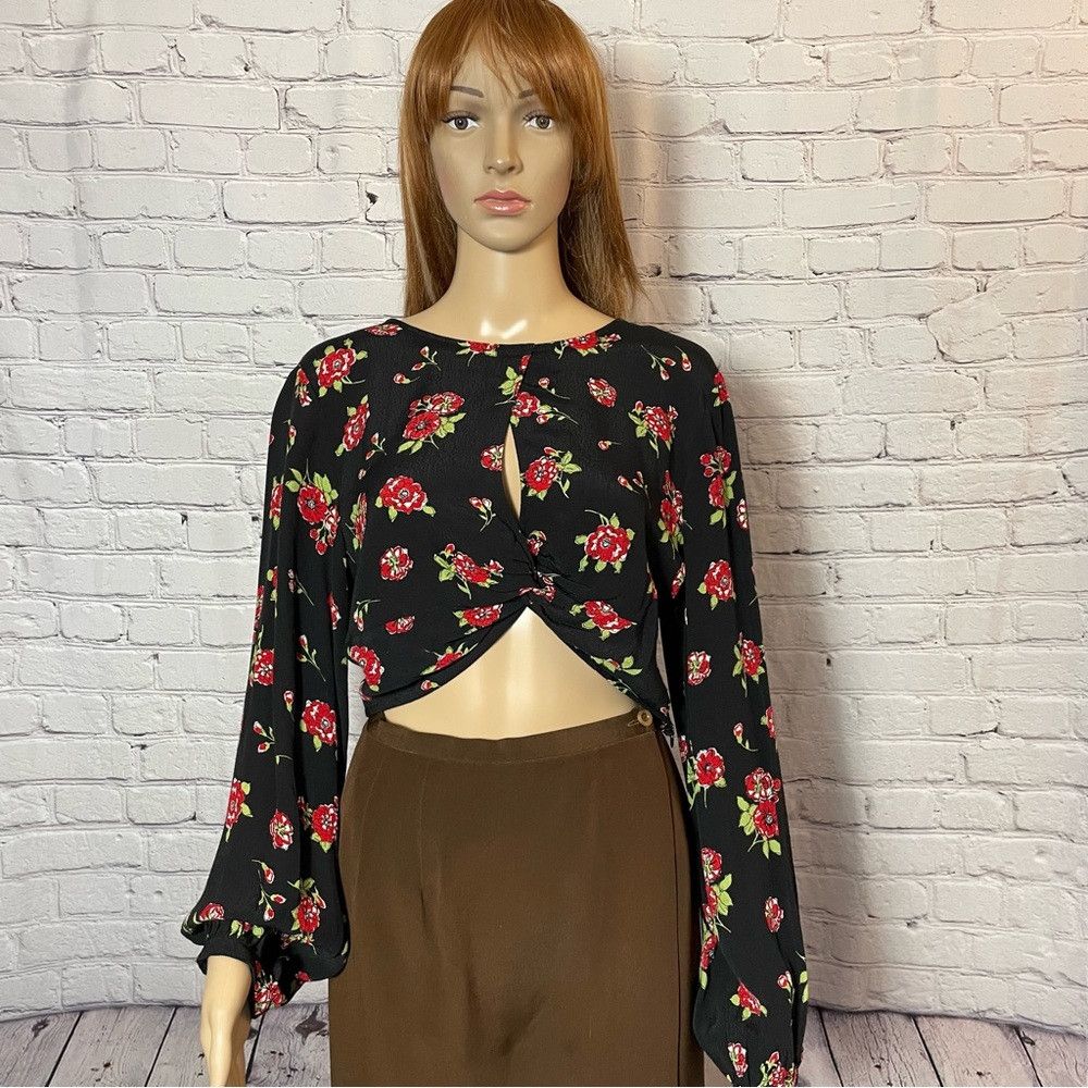 Zara NWT New Zara Cut Out Floral Long Sleeve Crop Top Size L Size L / US 10 / IT 46 - 4 Thumbnail