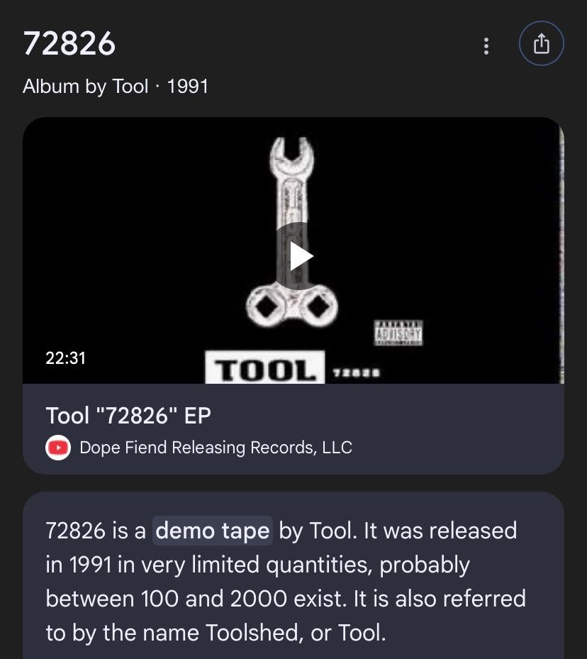Band Tees Sick🔥Original Vintage 1991 Tool "72826" Band Tees Size US M / EU 48-50 / 2 - 13 Thumbnail